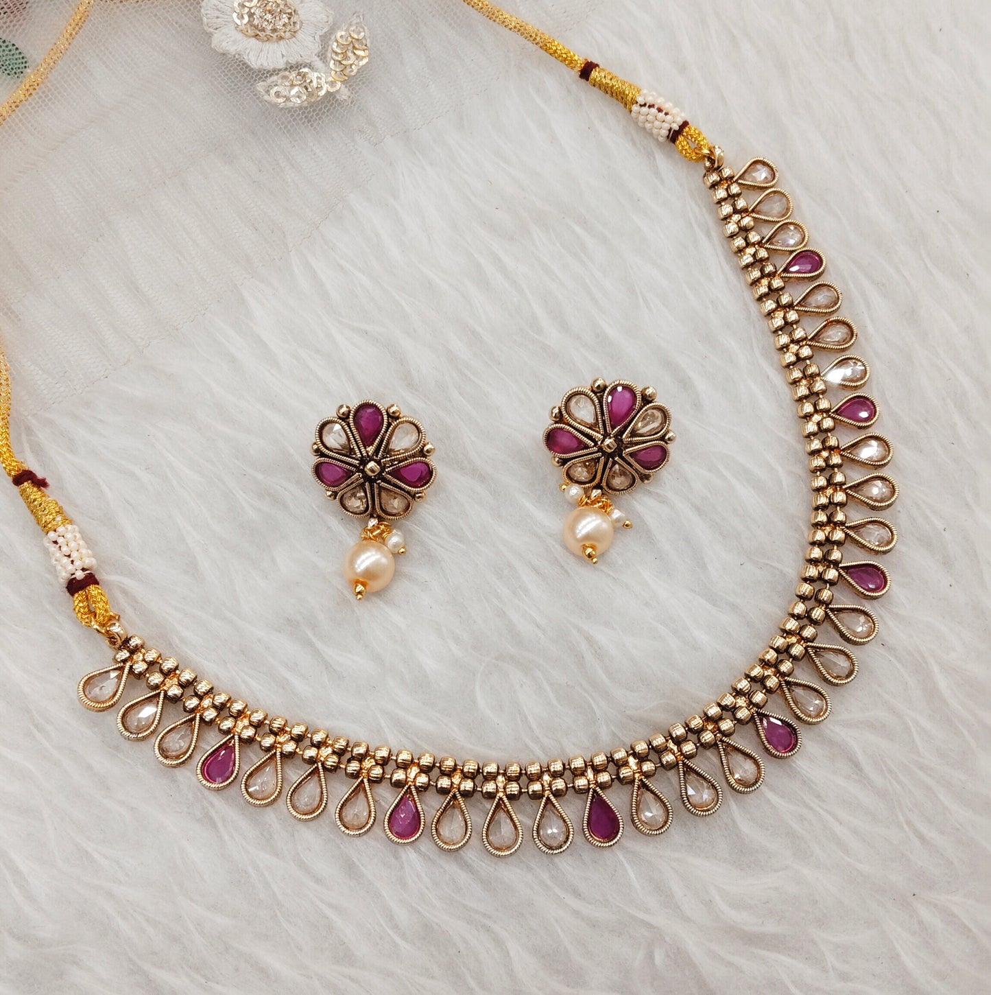 Ruby Gold Polki Necklace Jewellery Set