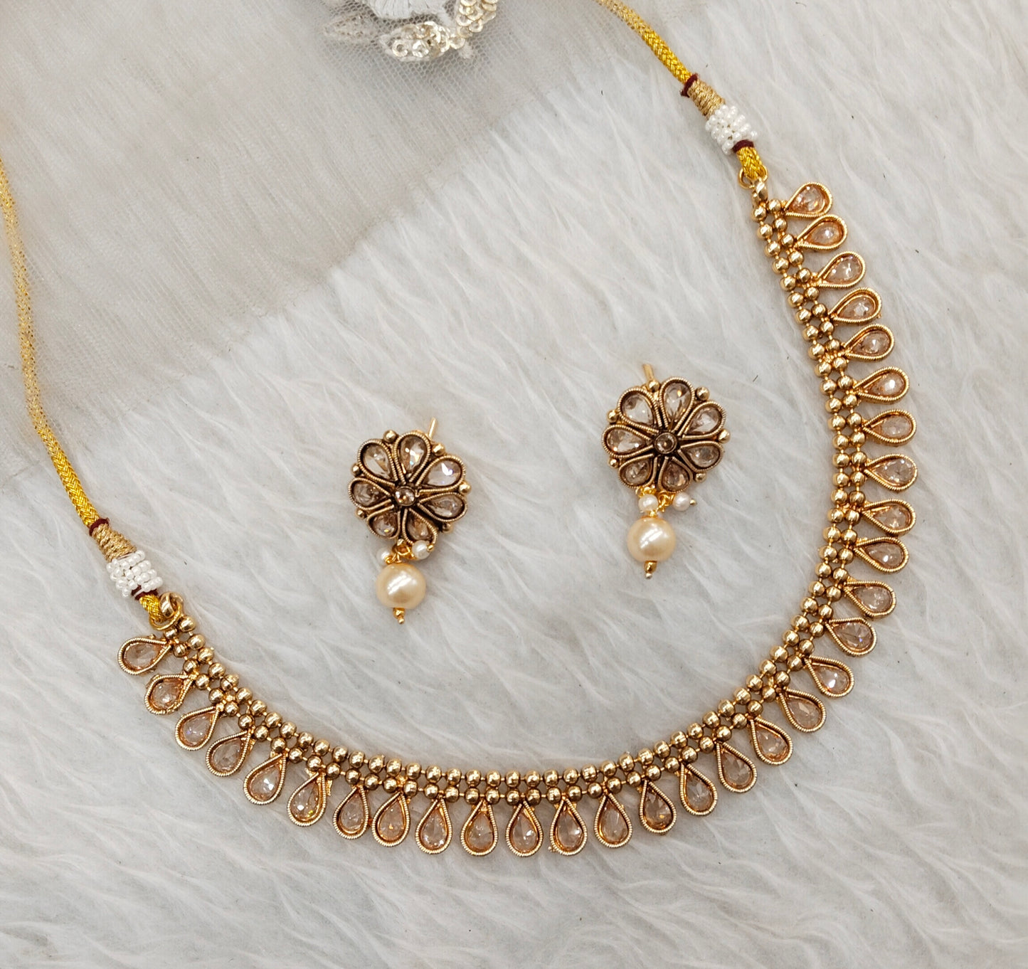 Gold Polki Necklace Jewellery Set