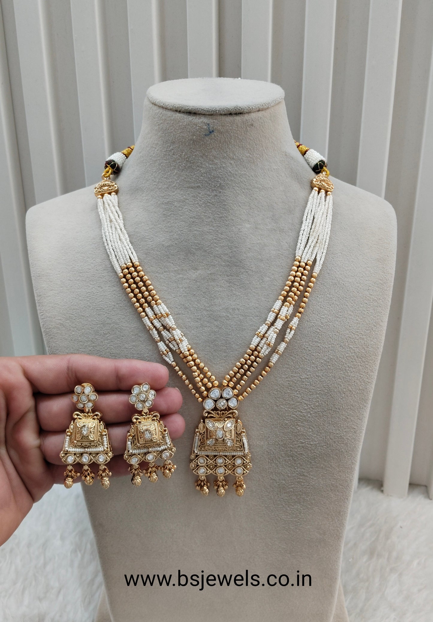 Gold Polki Long Rani Haar Necklace Jewellery Inder Set