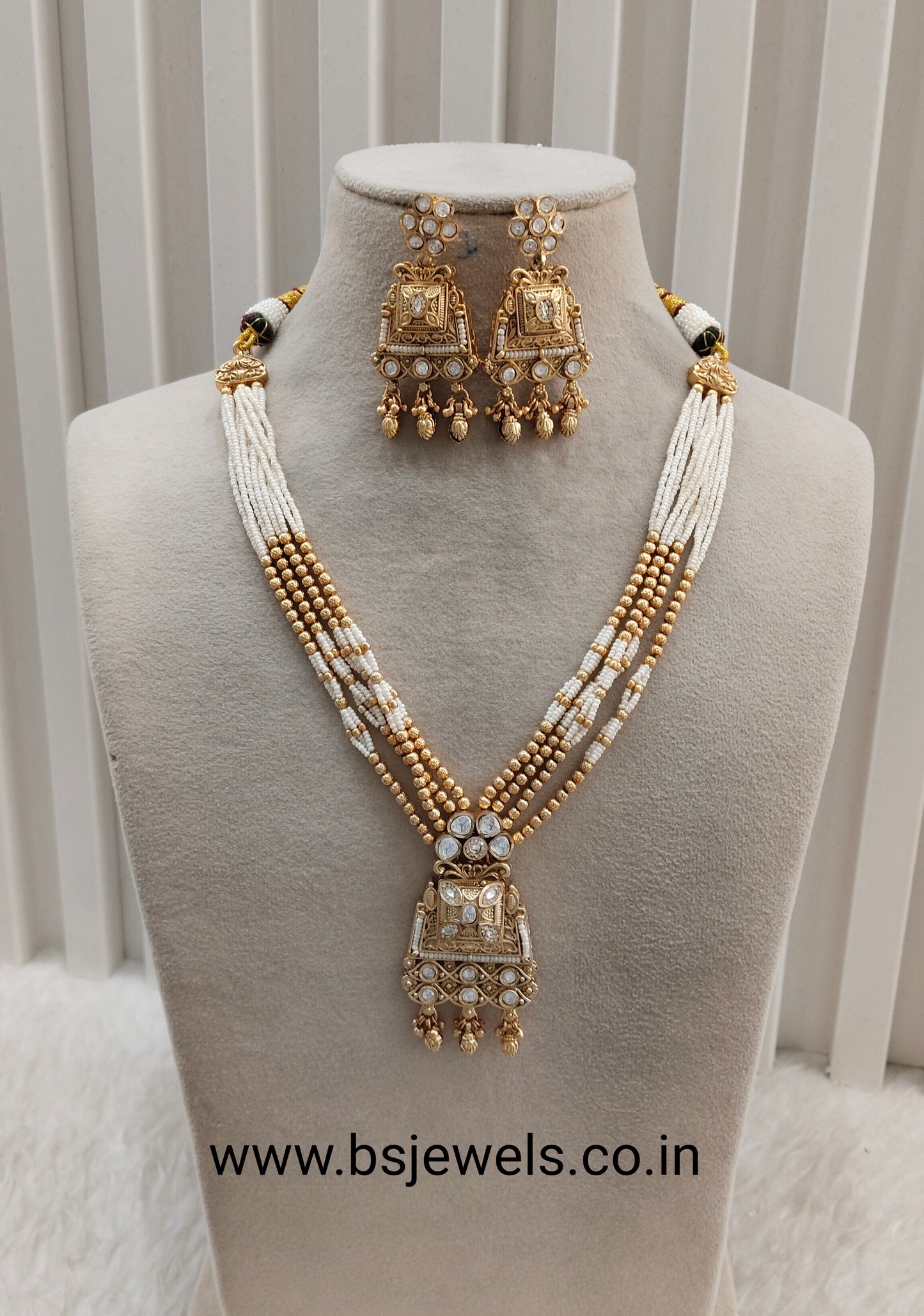 Gold Polki Long Rani Haar Necklace Jewellery Inder Set