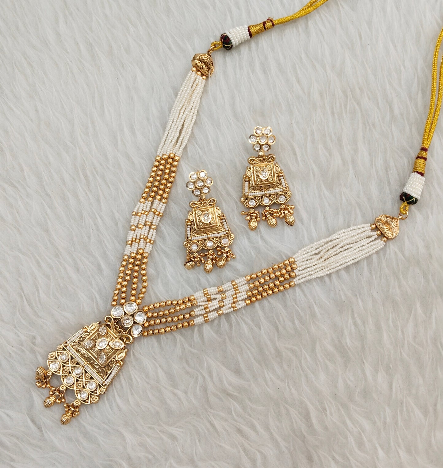 Gold Polki Long Rani Haar Necklace Jewellery Inder Set