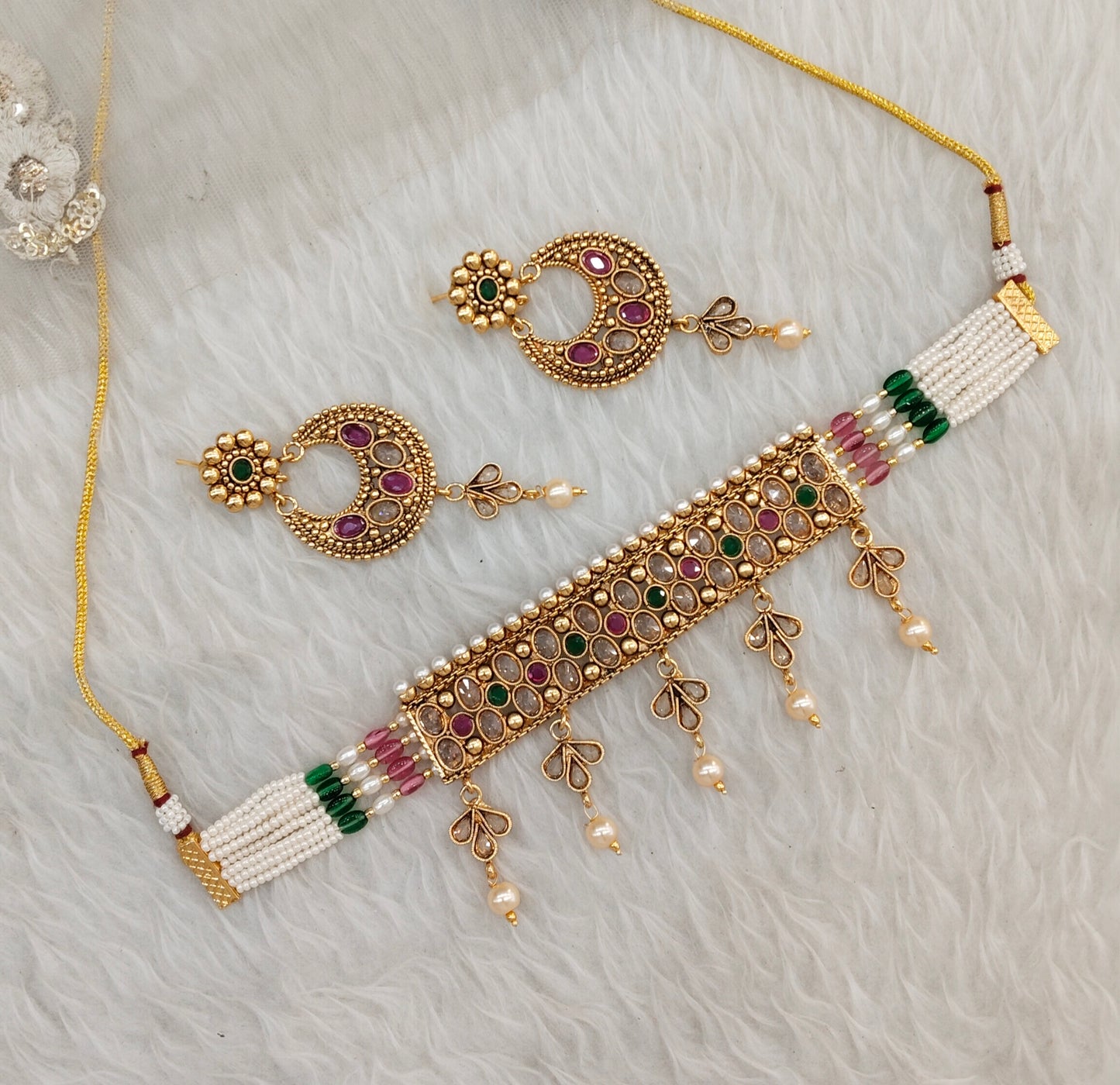 Ruby Green Gold Polki Choker Jewellery Smile Set