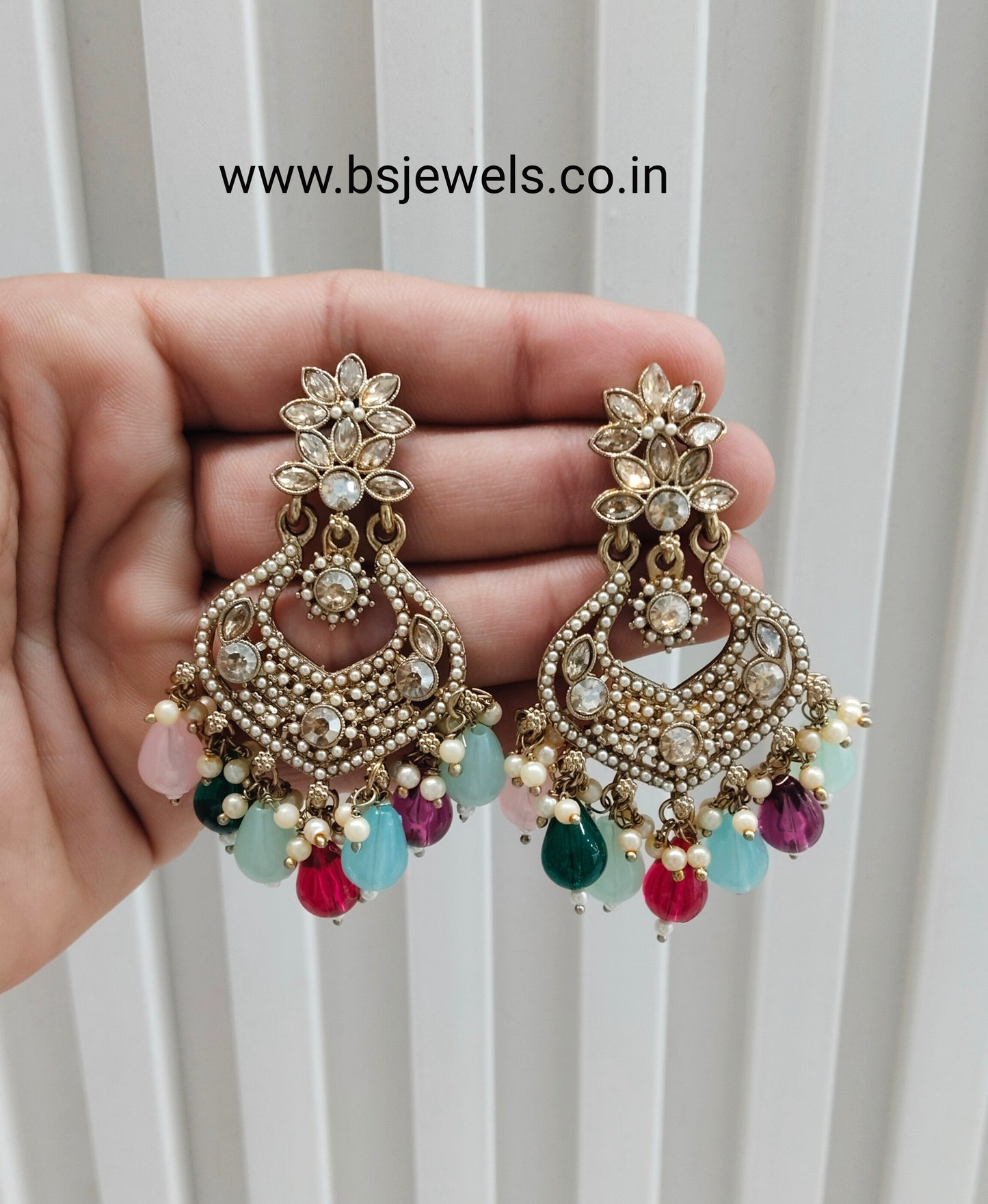 Multi Color Antique Gold Bollywood Mukhmantri Earrings