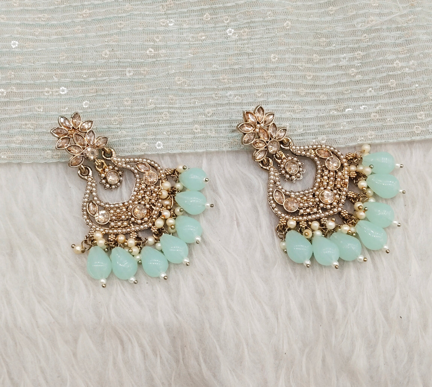 Pista Antique Gold Bollywood Mukhmantri Earrings