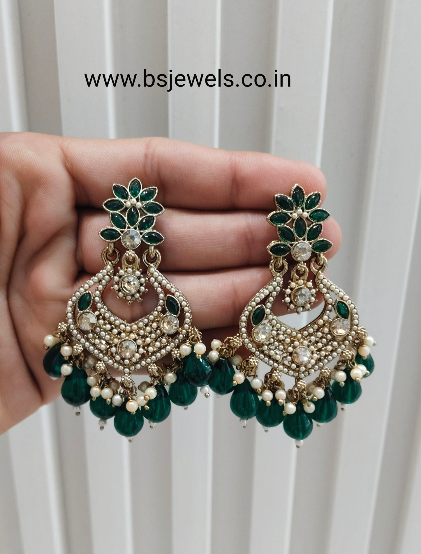 Green Antique Gold Bollywood Mukhmantri Earrings