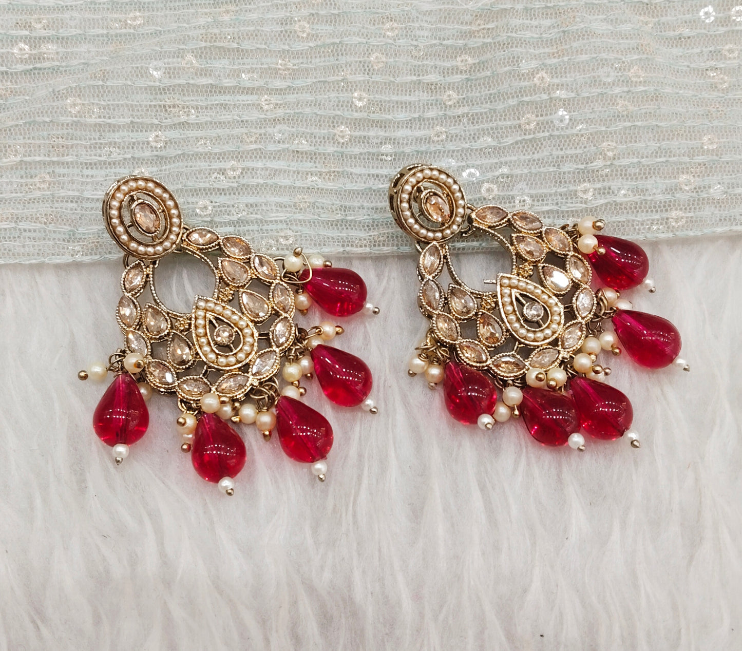 Majenta Antique Gold Bollywood Kane Earrings