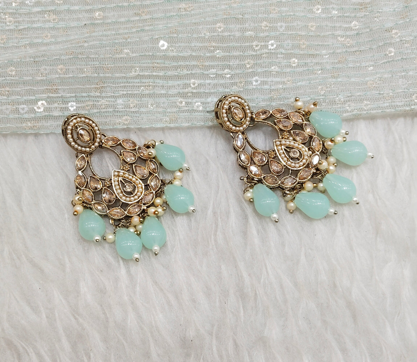 Pista Antique Gold Bollywood Kane Earrings