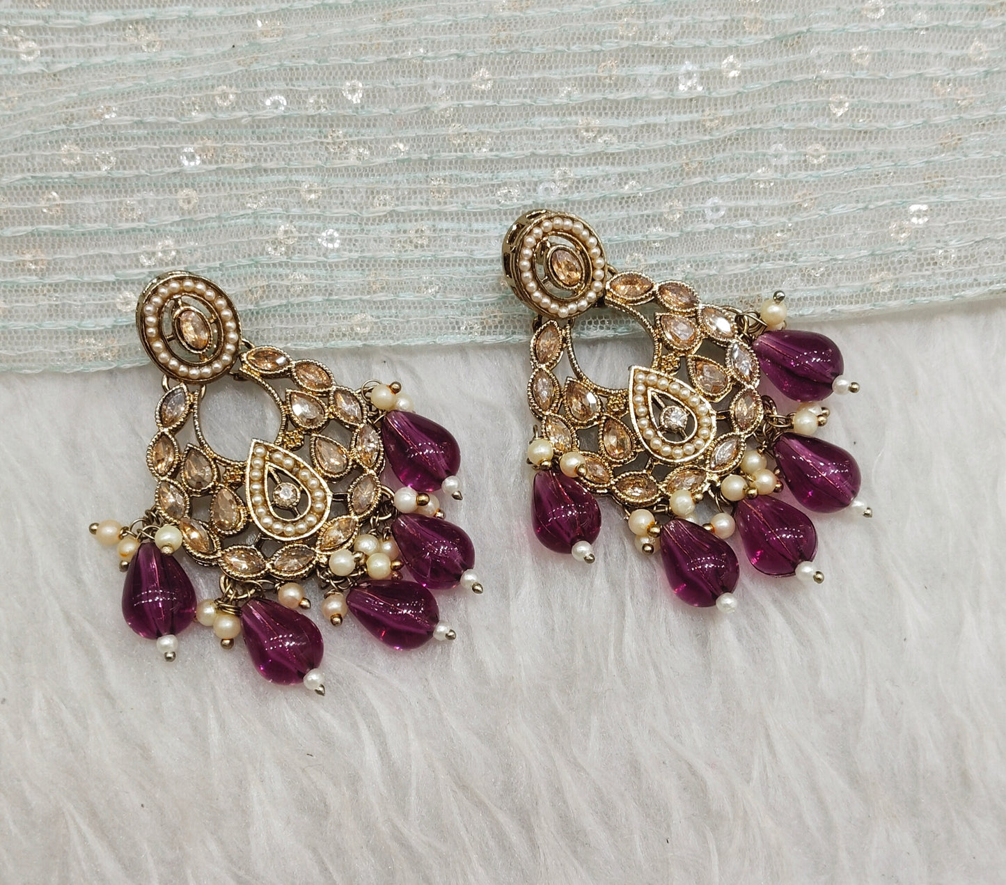 Purple Antique Gold Bollywood Kane Earrings