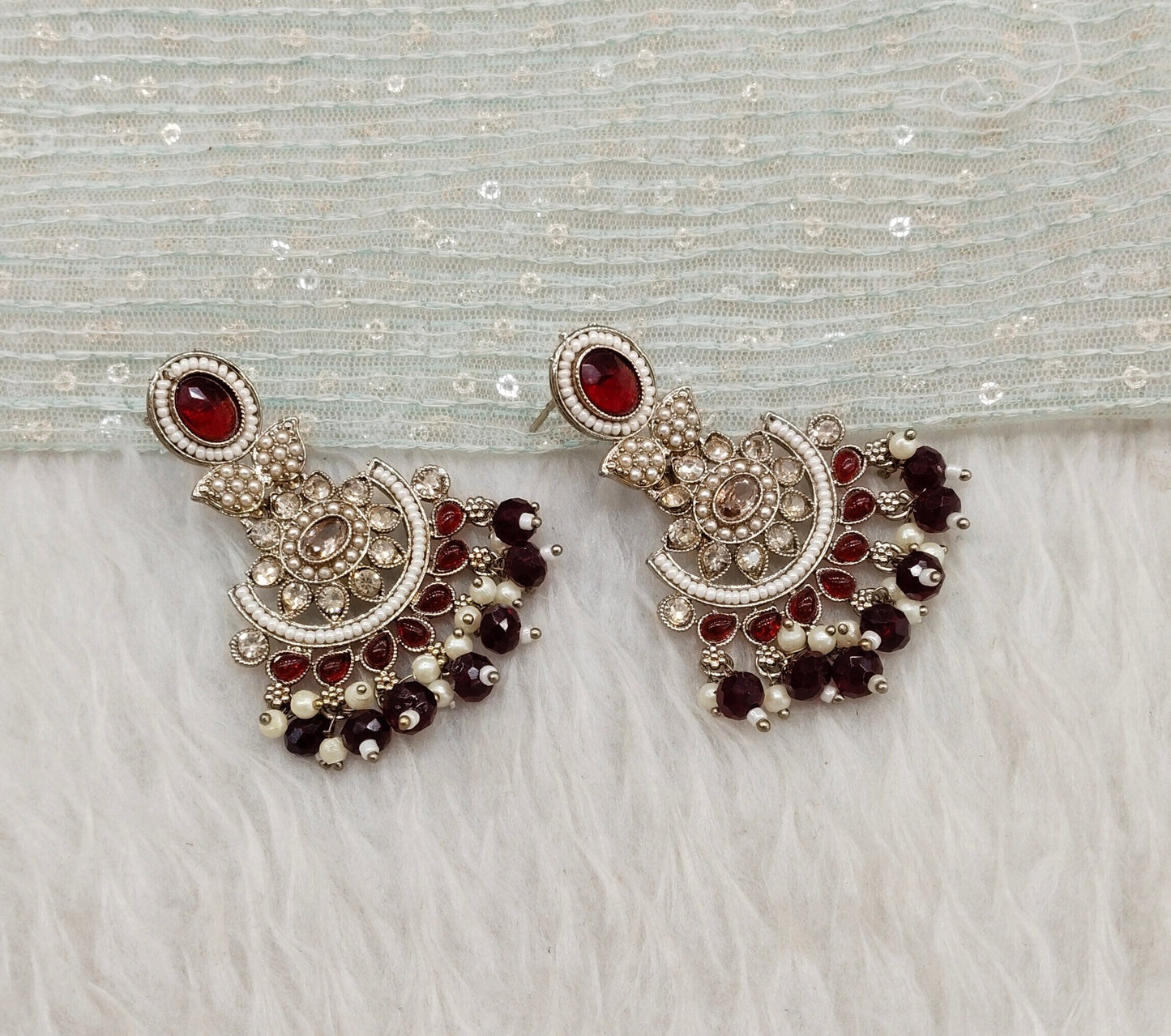 Maroon Antique Gold Bollywood Maan Earrings