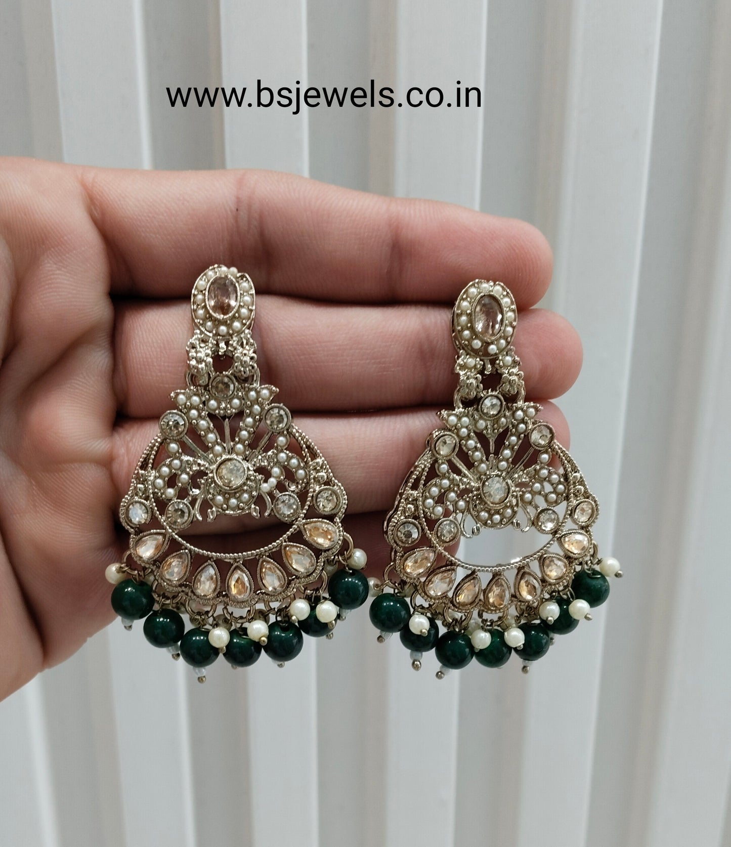 Green Antique Gold Bollywood Ammy Earrings