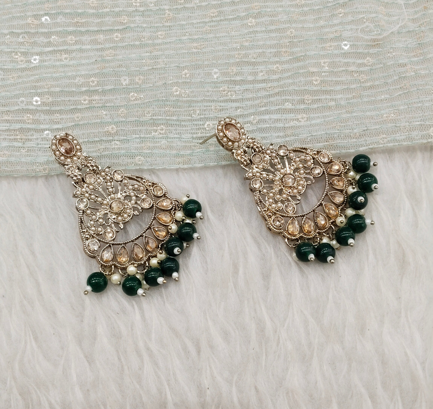Green Antique Gold Bollywood Ammy Earrings