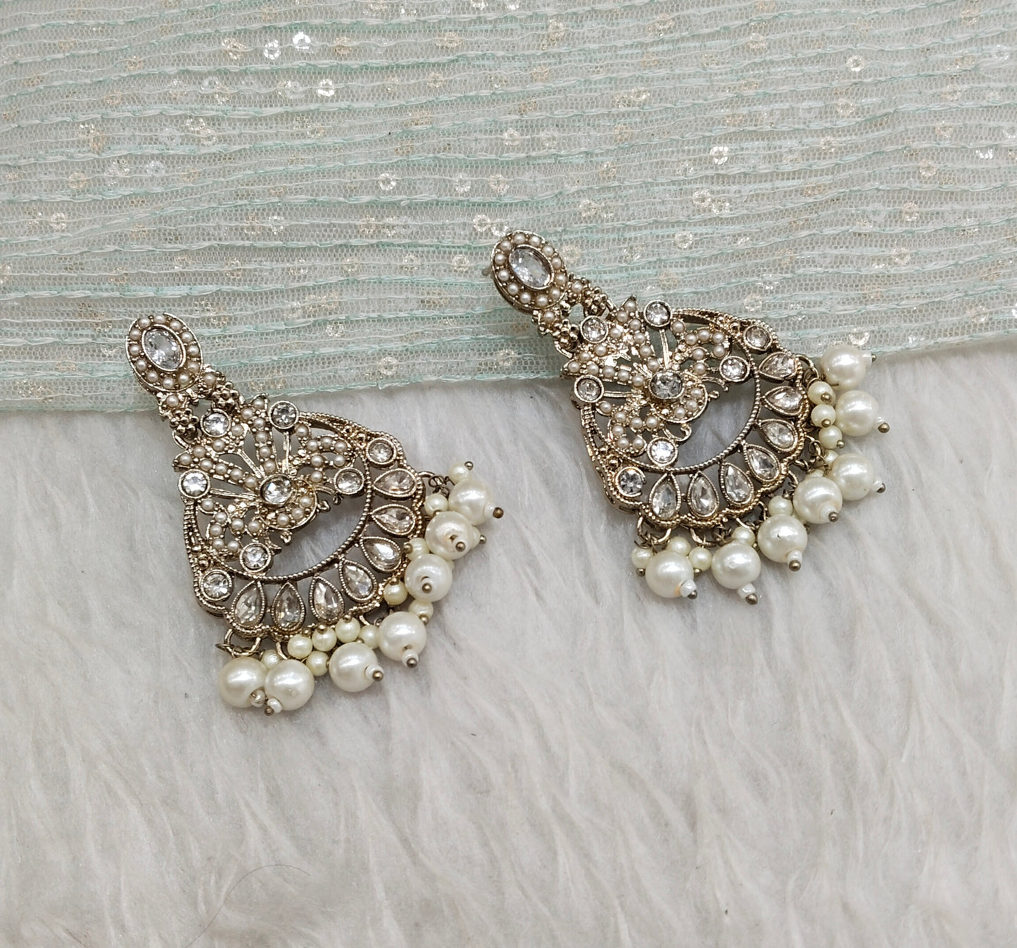 White Antique Gold Bollywood Ammy Earrings