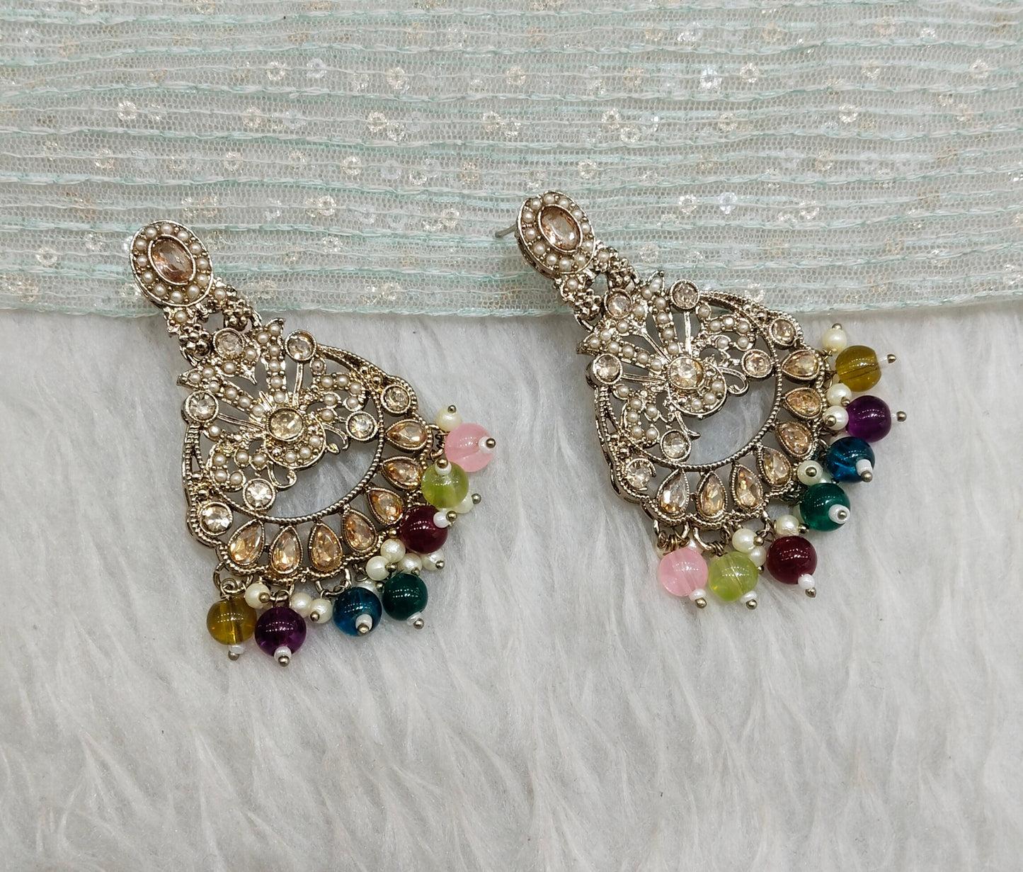 Multi Color Antique Gold Bollywood Ammy Earrings