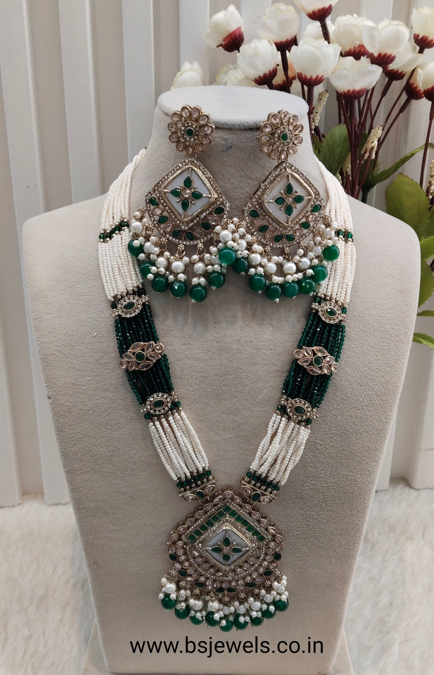 Green Rani Haar Antique Gold Champagne Stone Jewelry Head Set