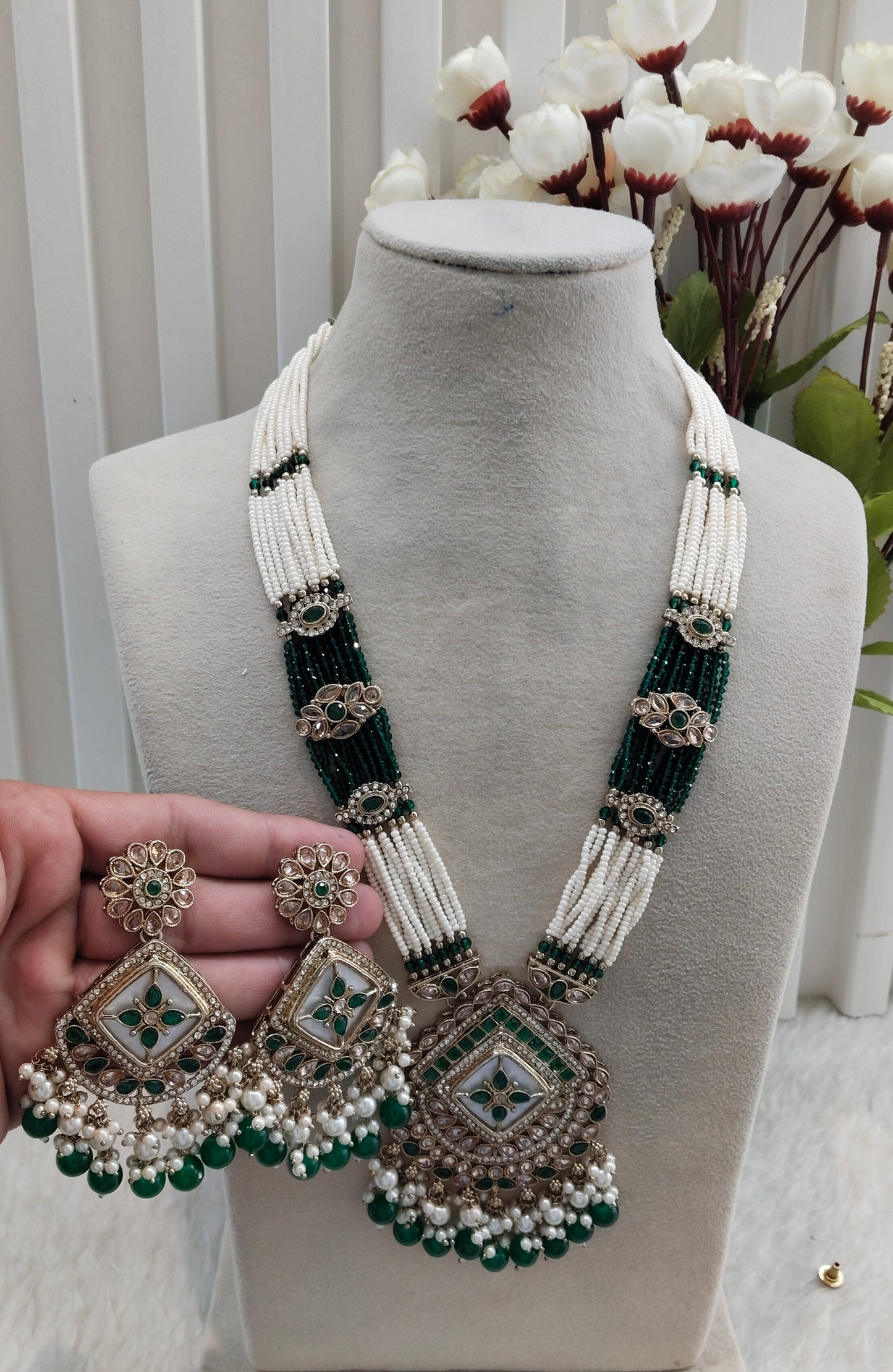 Green Rani Haar Antique Gold Champagne Stone Jewelry Head Set