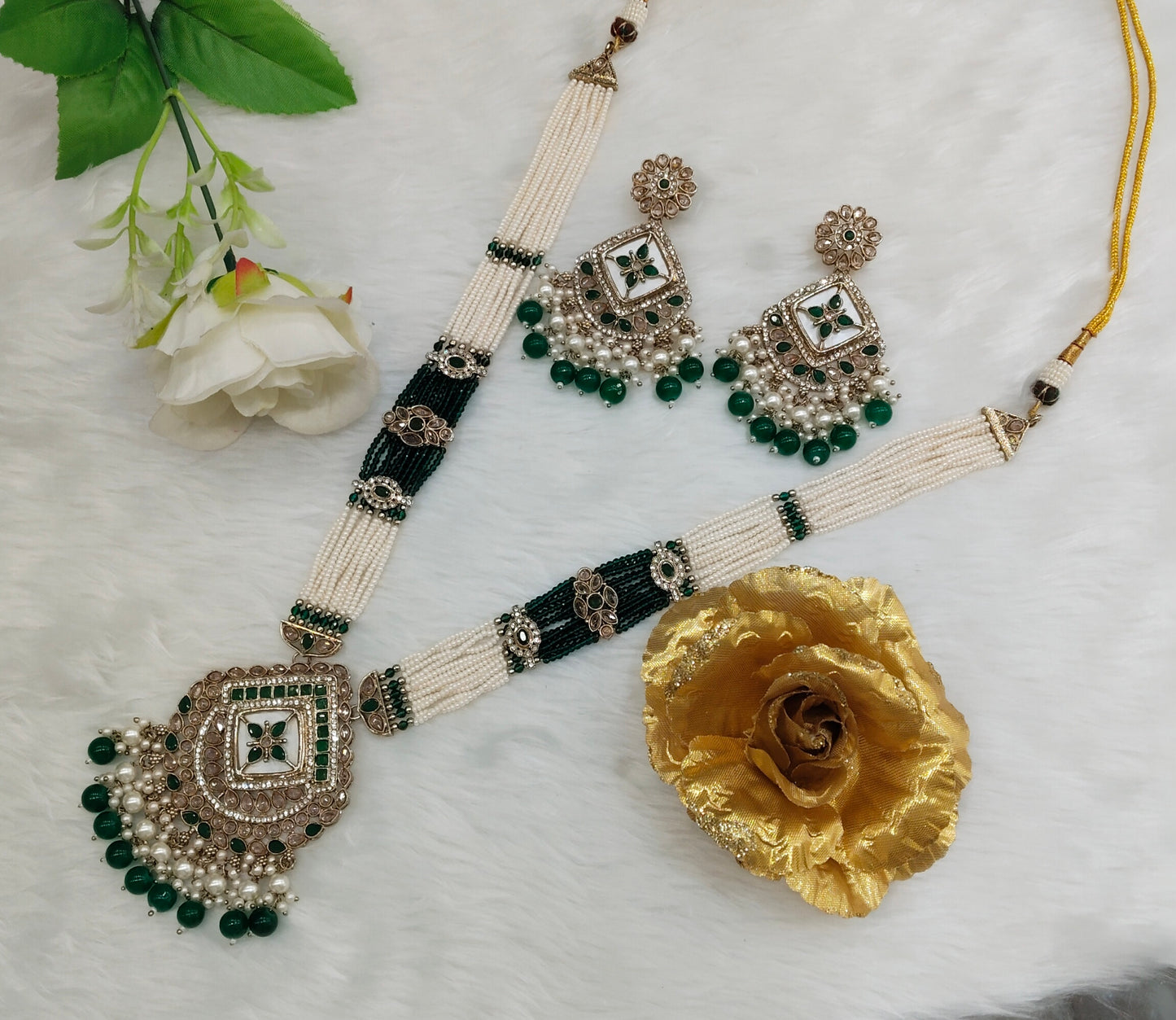 Green Rani Haar Antique Gold Champagne Stone Jewelry Head Set