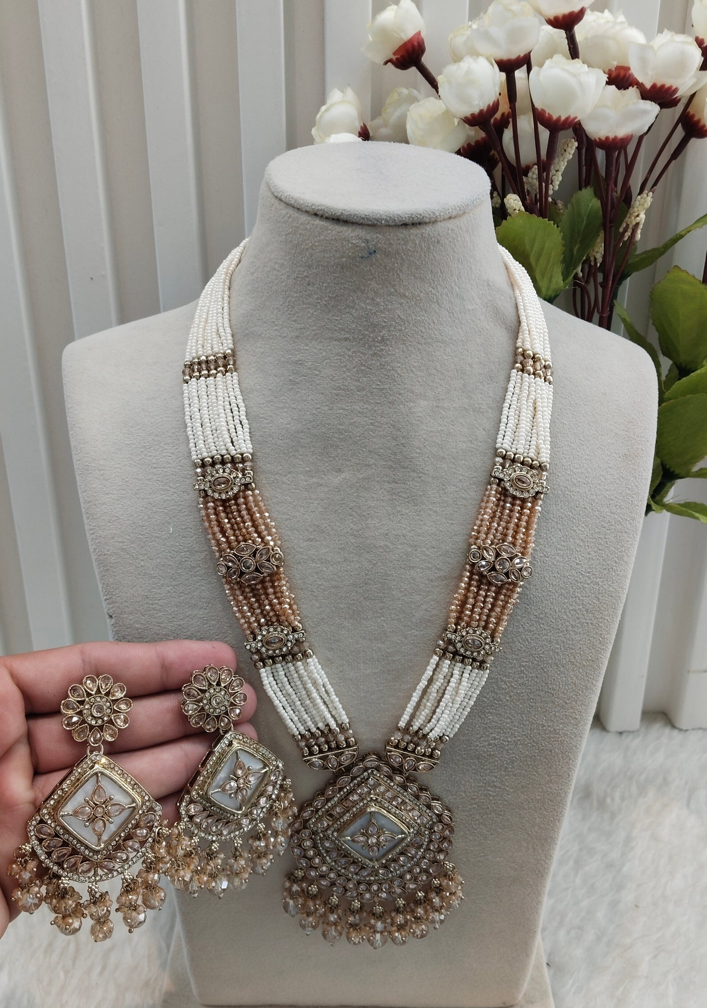 Rani Haar Antique Gold Champagne Stone Jewelry Head Set