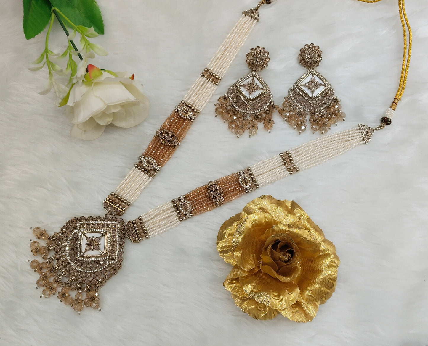 Rani Haar Antique Gold Champagne Stone Jewelry Head Set
