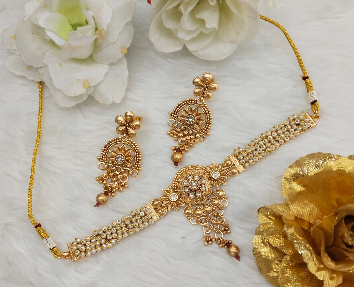 Gold Polki Choker Jewellery Smile Set