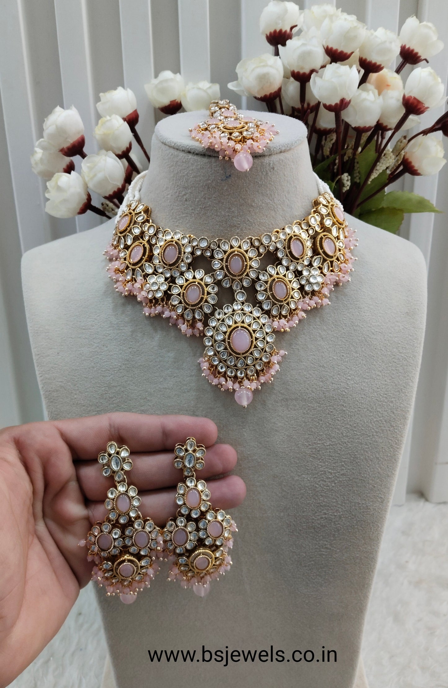 Beby Pink Gold Kundan Necklace Jewellery Ritika Set