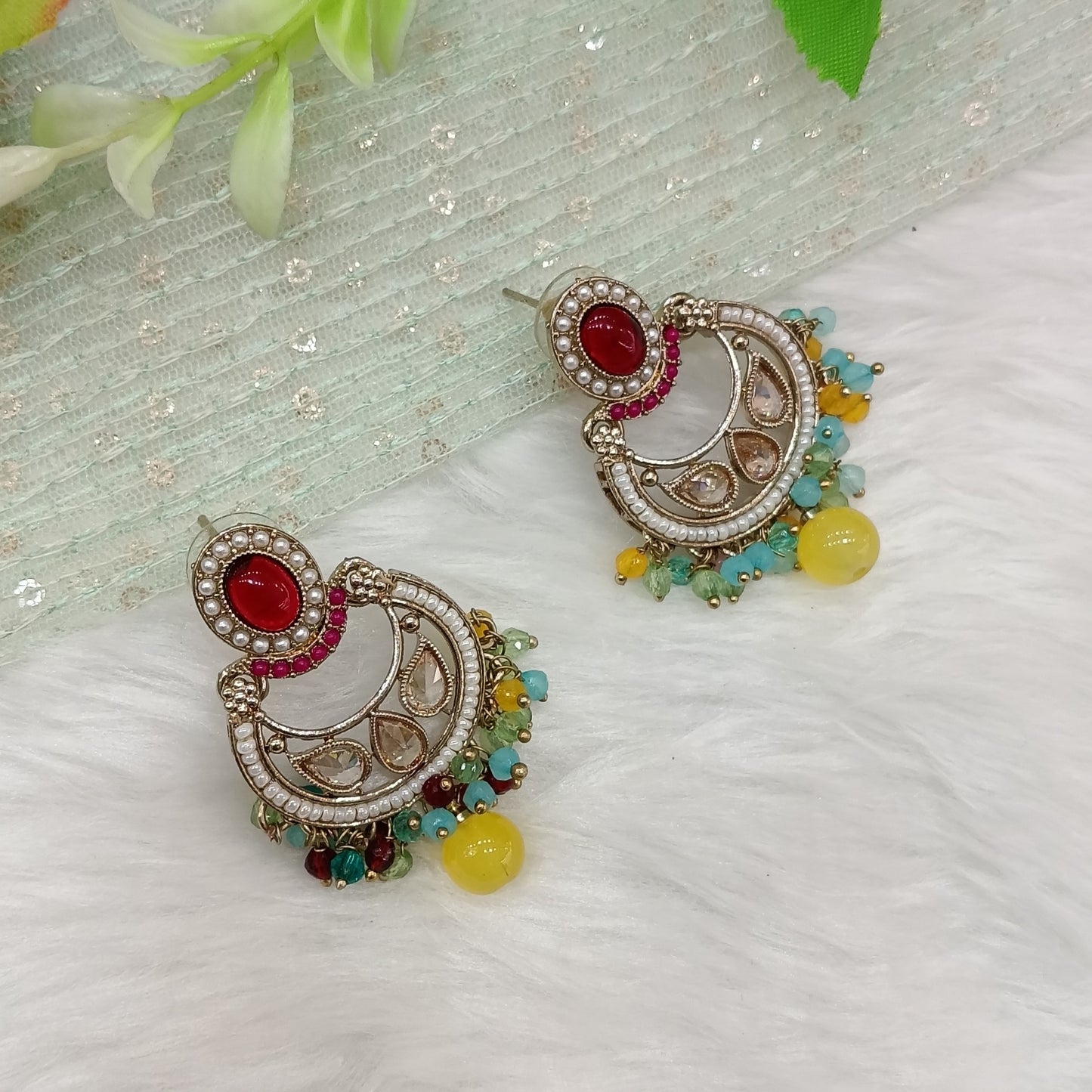 Multi Color Antique Gold Bollywood Raina Earrings