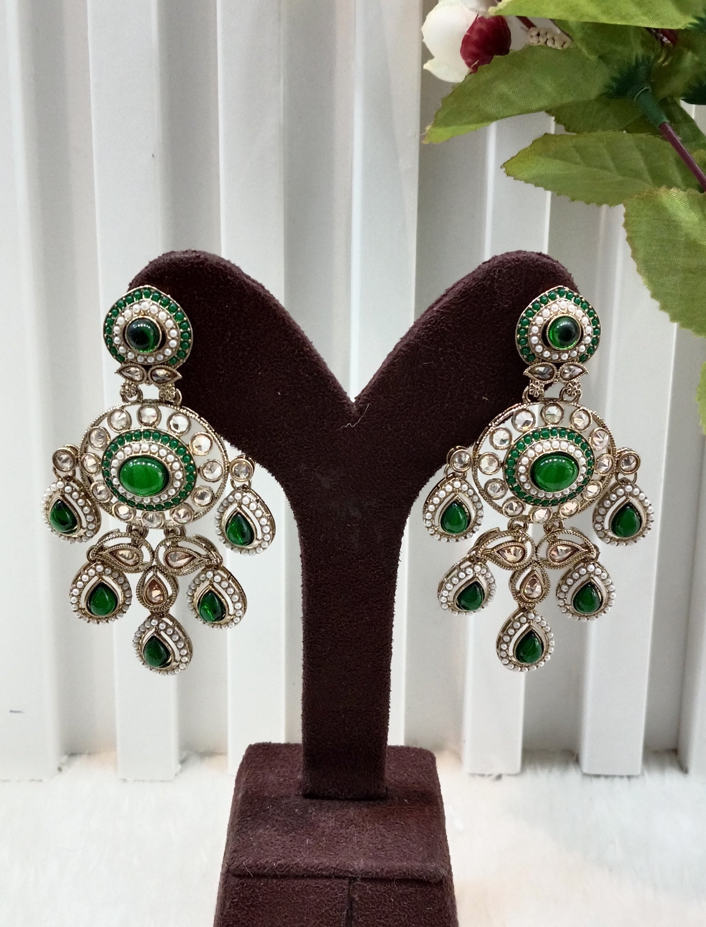 Green Antique Gold Bollywood Suresh Earrings