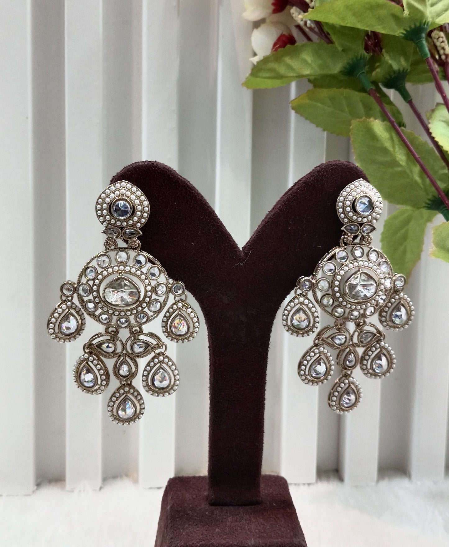 White Antique Gold Bollywood Suresh Earrings