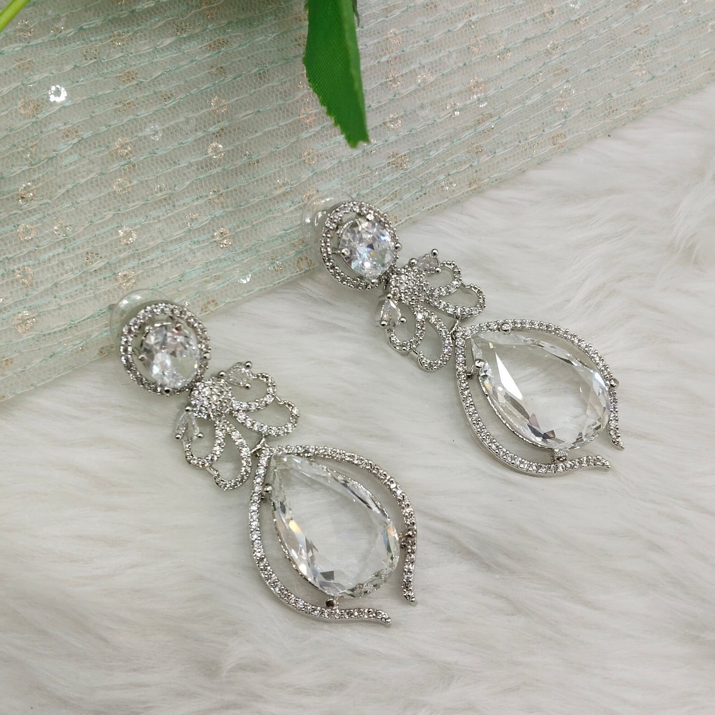 Silver Cz American Diamond Earrings Anushka Jewellery