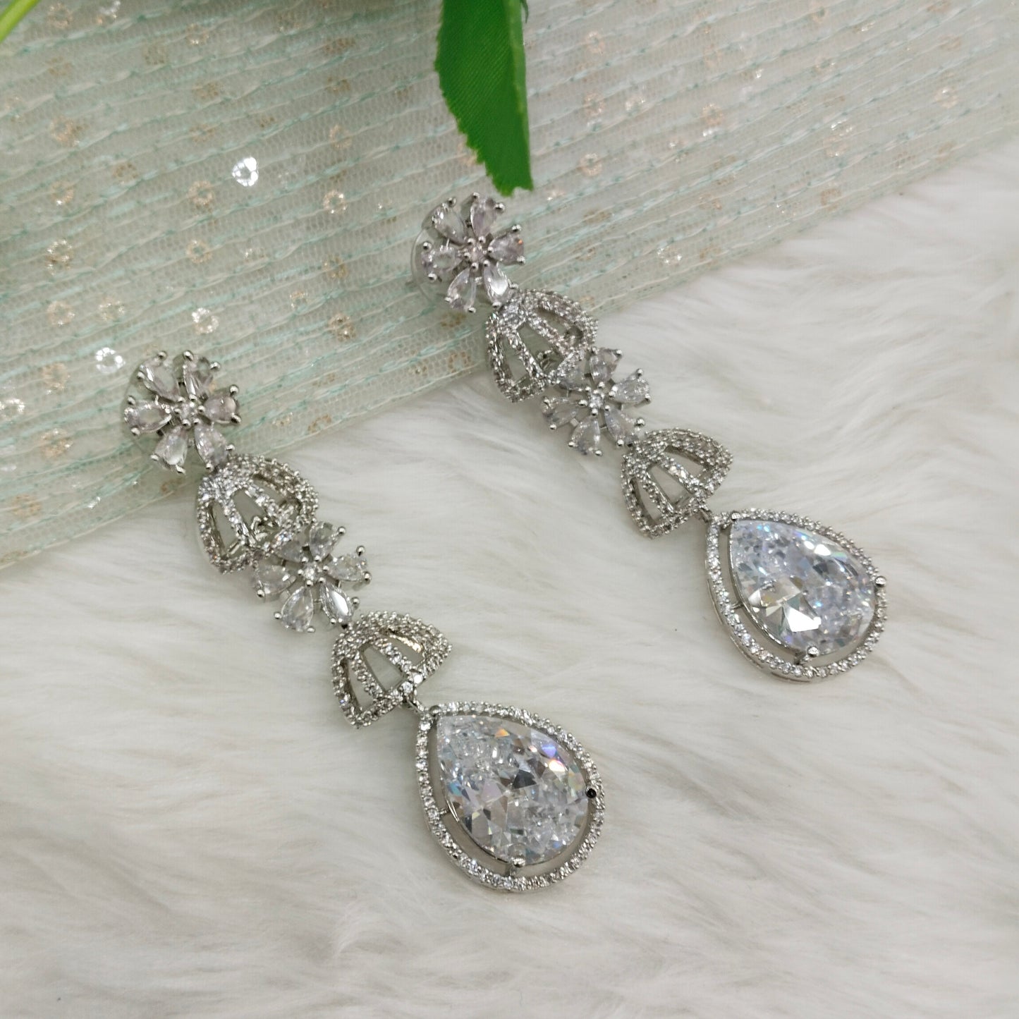 Silver Cz American Diamond Earrings Anushka Jewellery