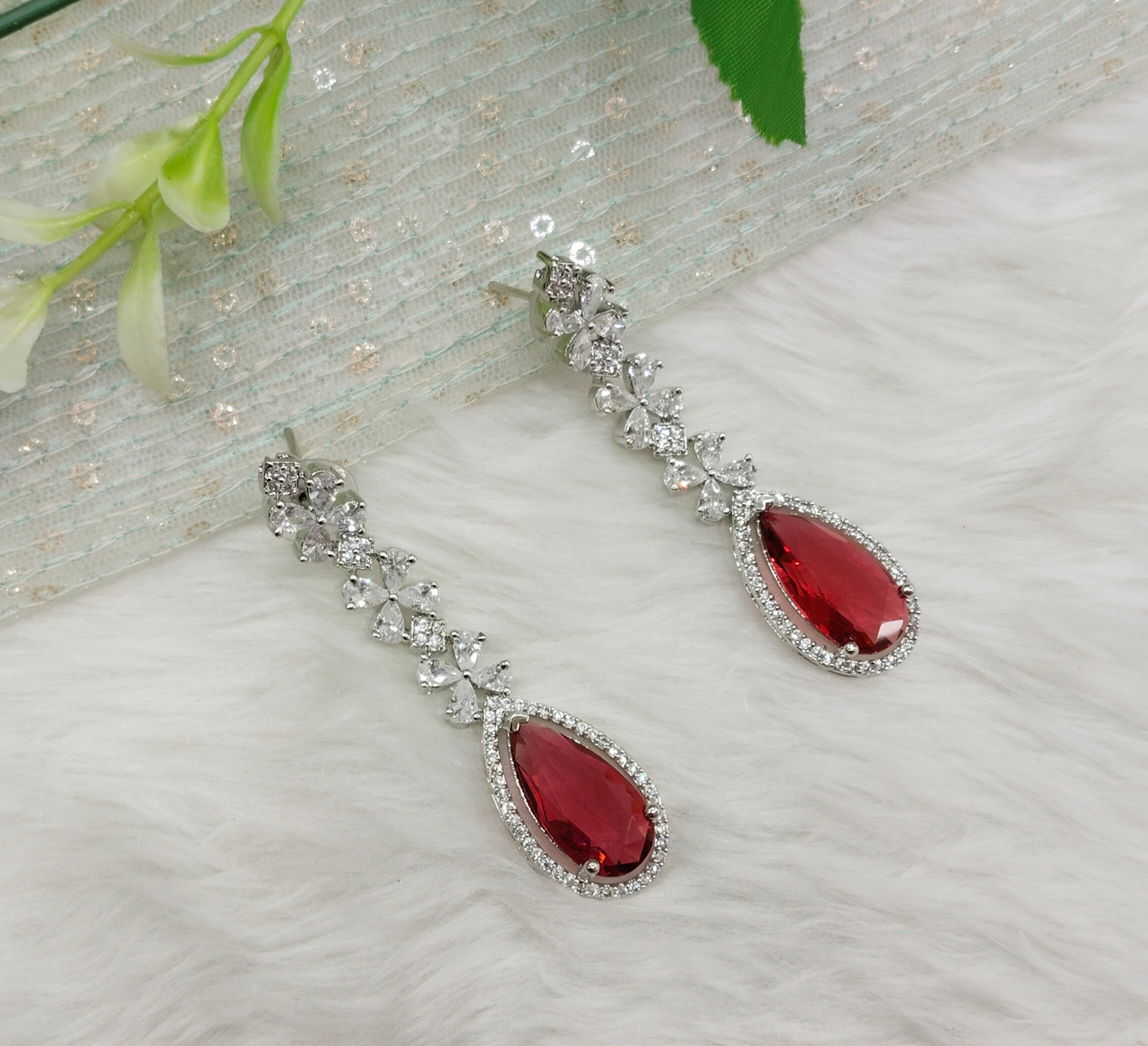 Ruby Silver Cz American Diamond Earrings Anushka Jewellery