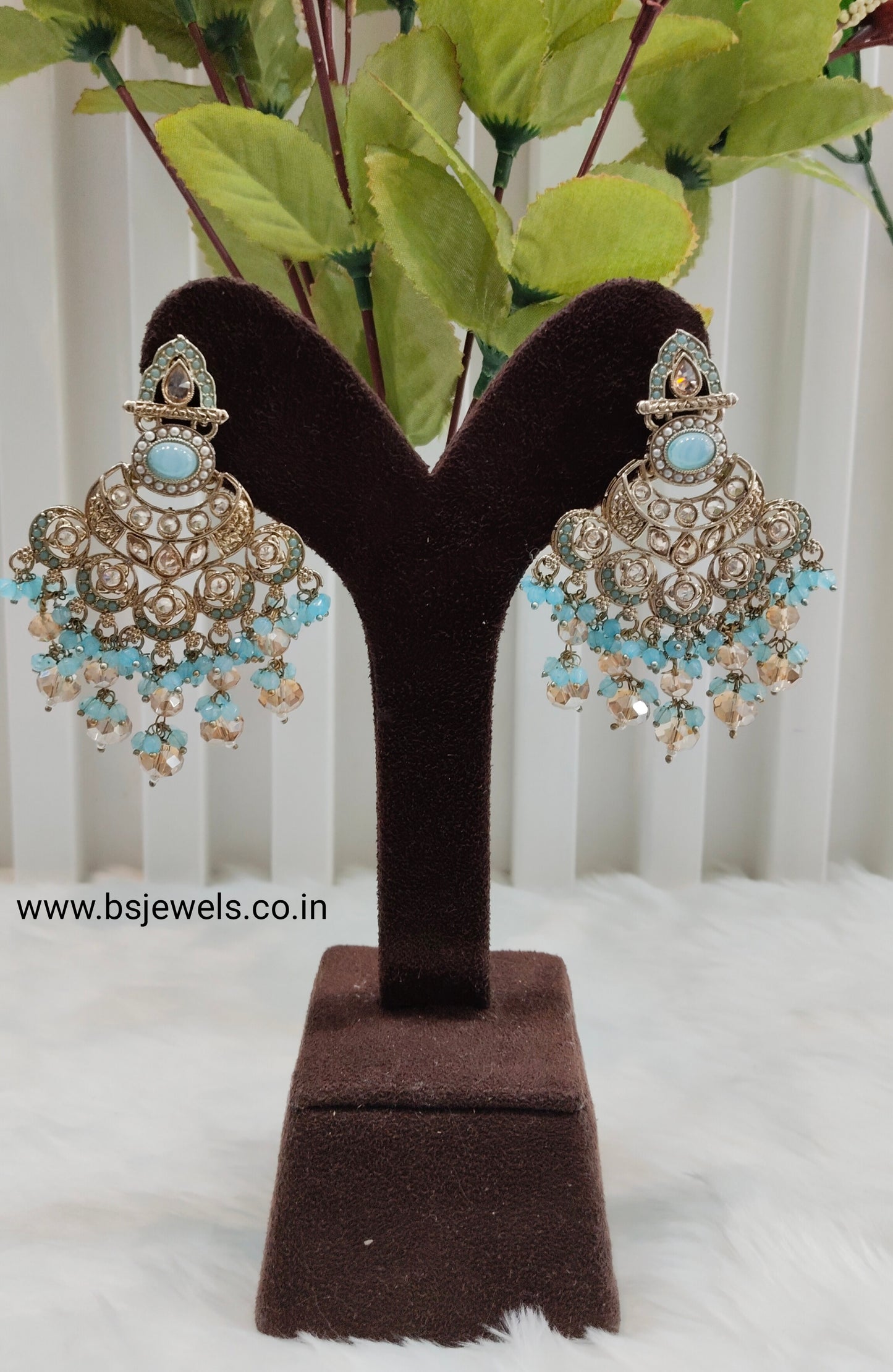 Sky Blue Antique Gold Bollywood Ruturaj Earrings