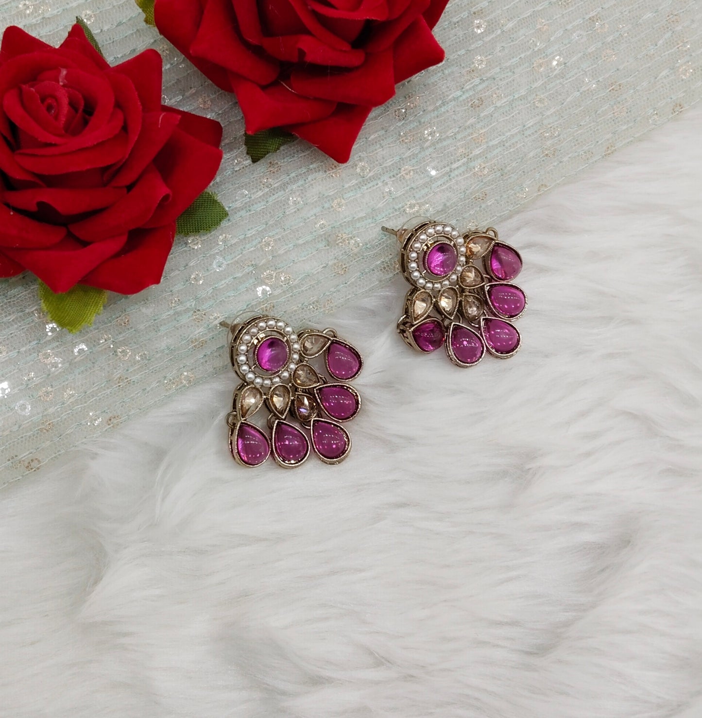 Purple Antique Gold Bollywood Rachin Earrings