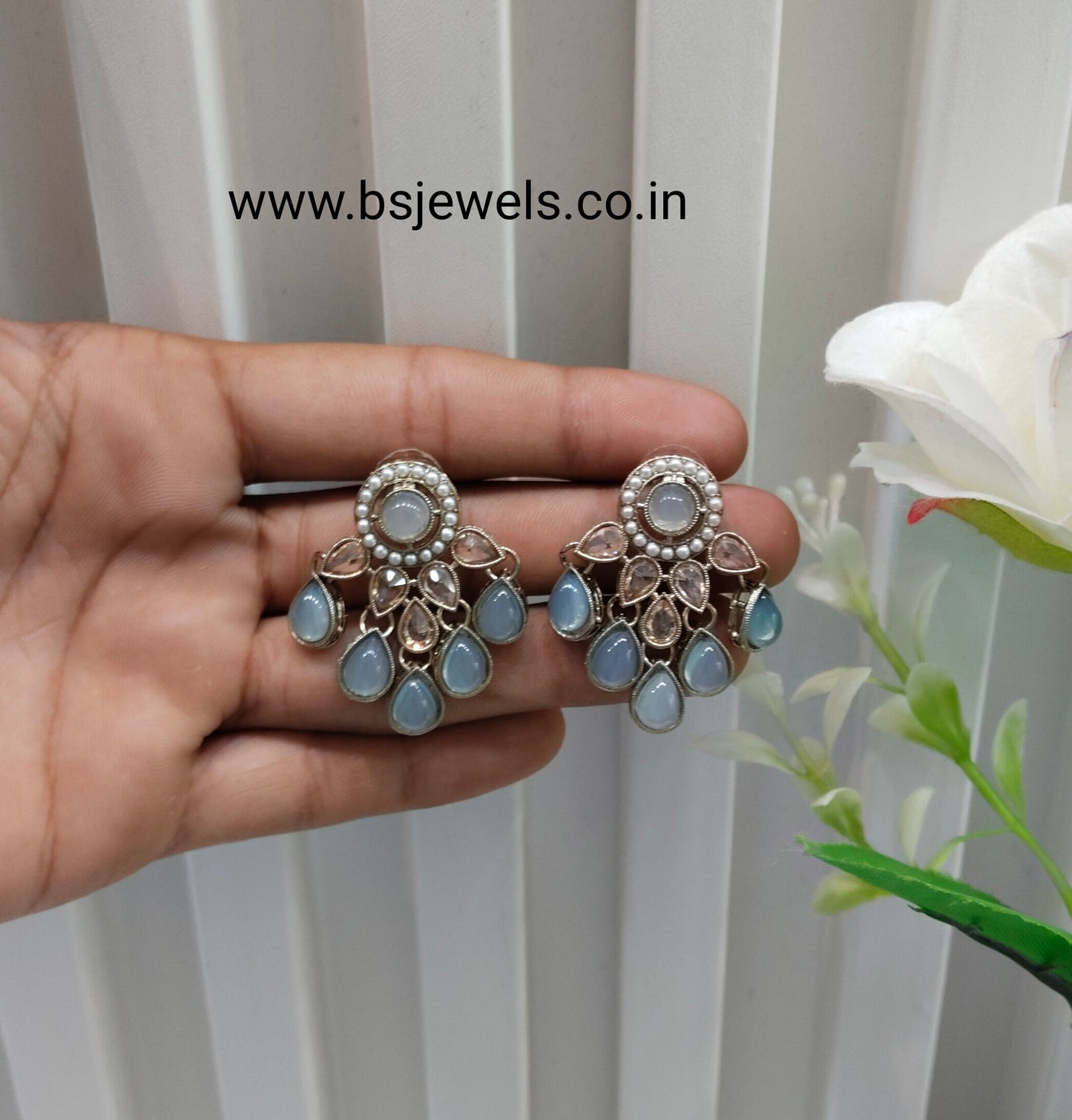 Sky Blue Antique Gold Bollywood Rachin Earrings