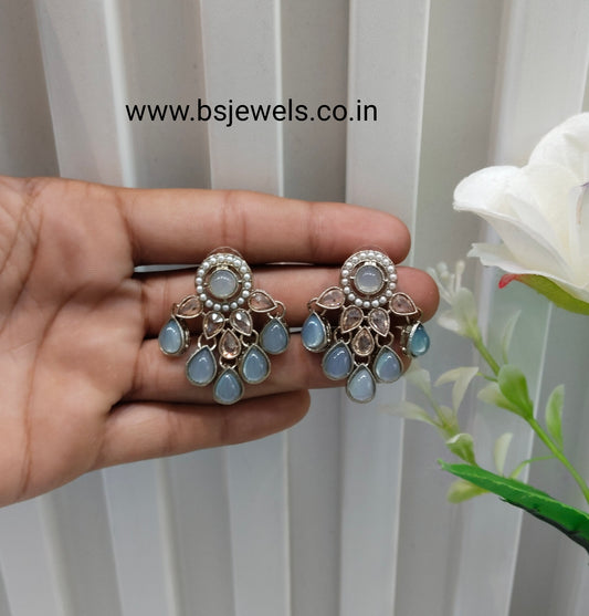Sky Blue Antique Gold Bollywood Rachin Earrings