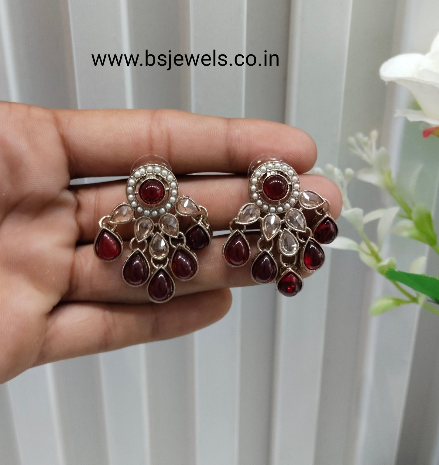 Maroon Antique Gold Bollywood Rachin Earrings