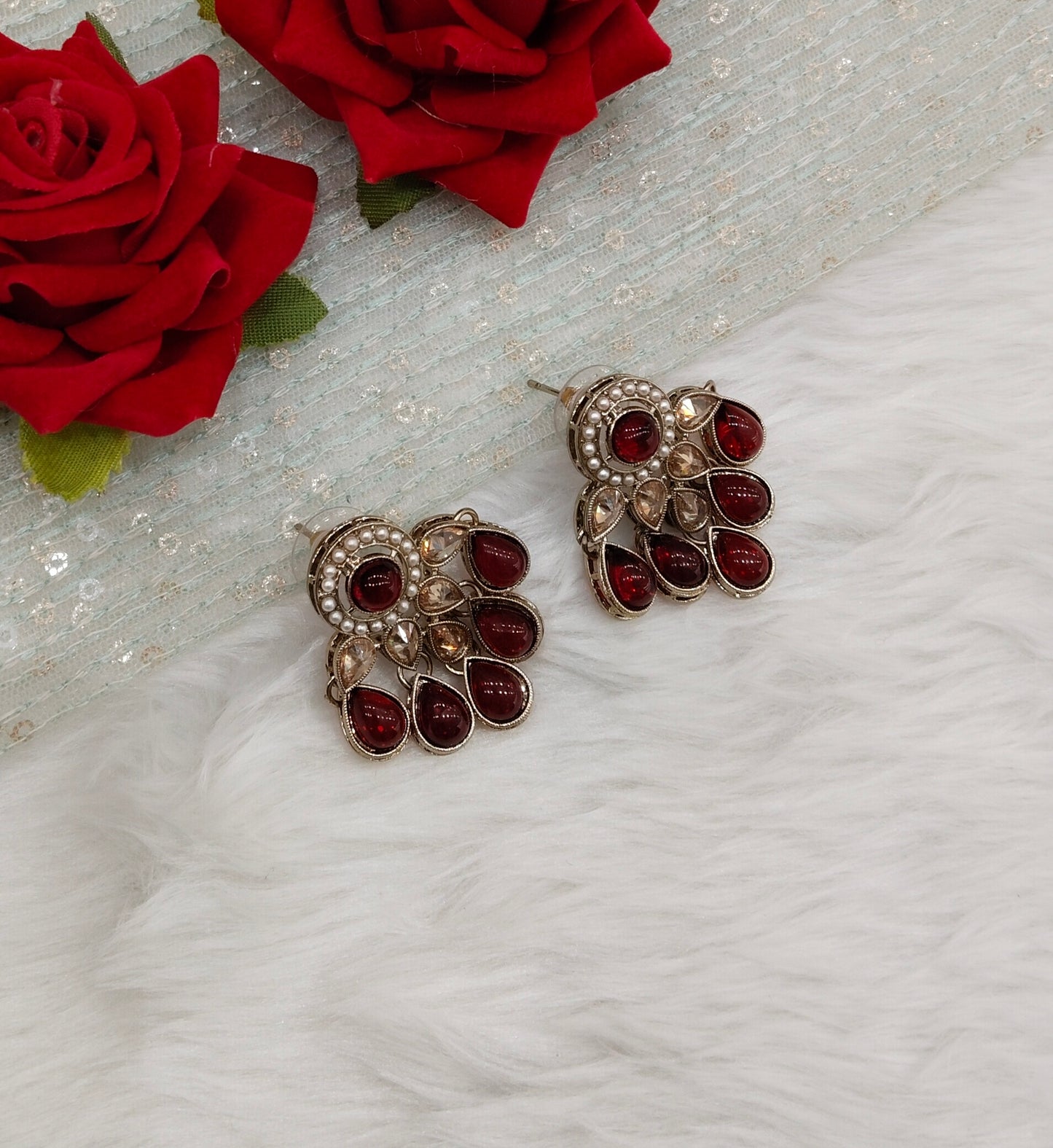Maroon Antique Gold Bollywood Rachin Earrings