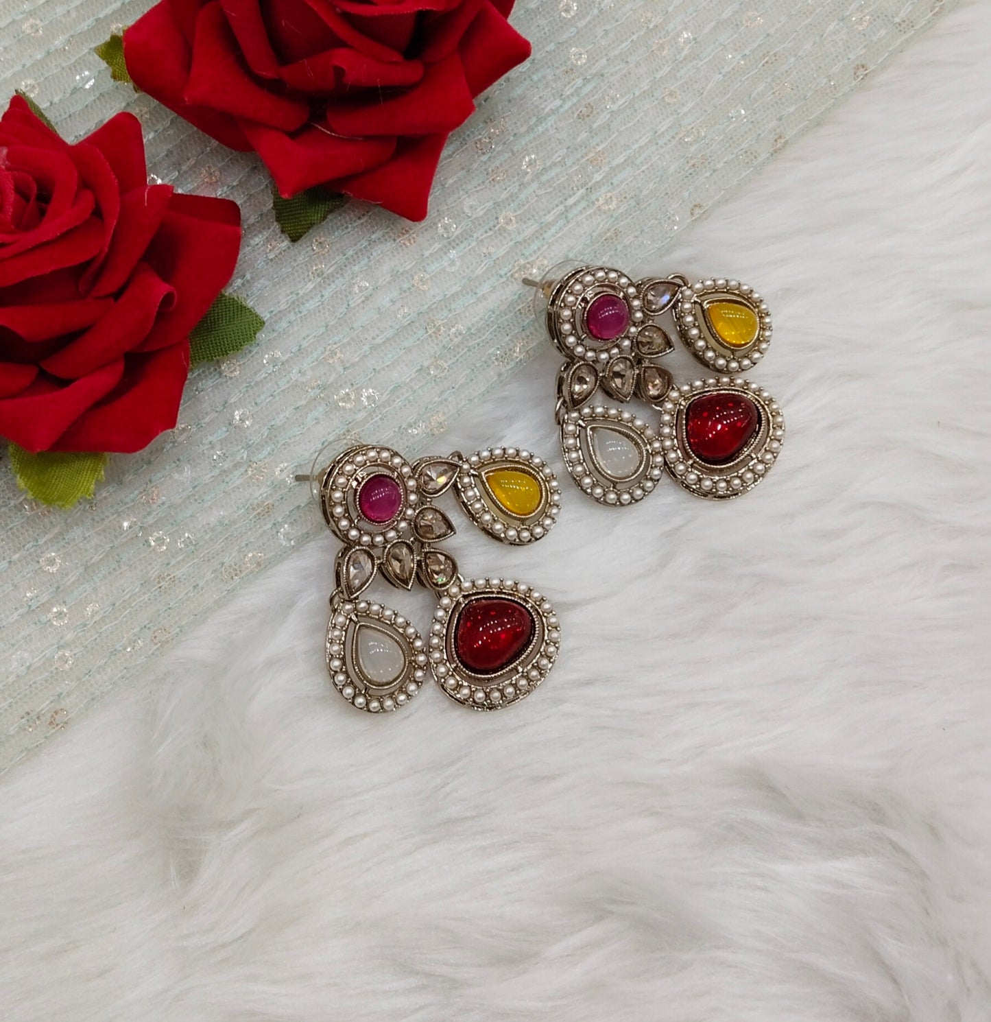 Multi Color Antique Gold Bollywood Rachin Earrings