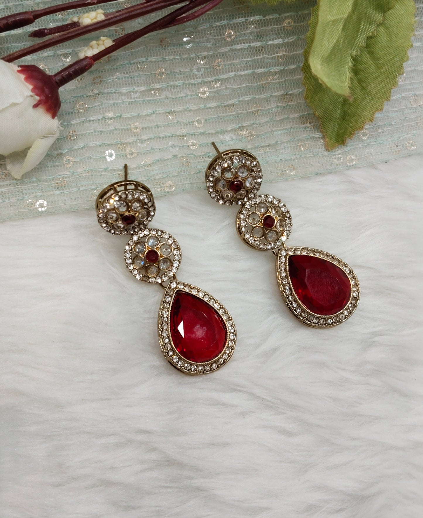 Maroon Antique Gold Bollywood Salt Earrings
