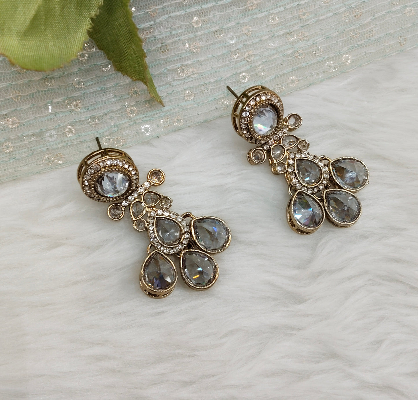 White Antique Gold Bollywood Salt Earrings