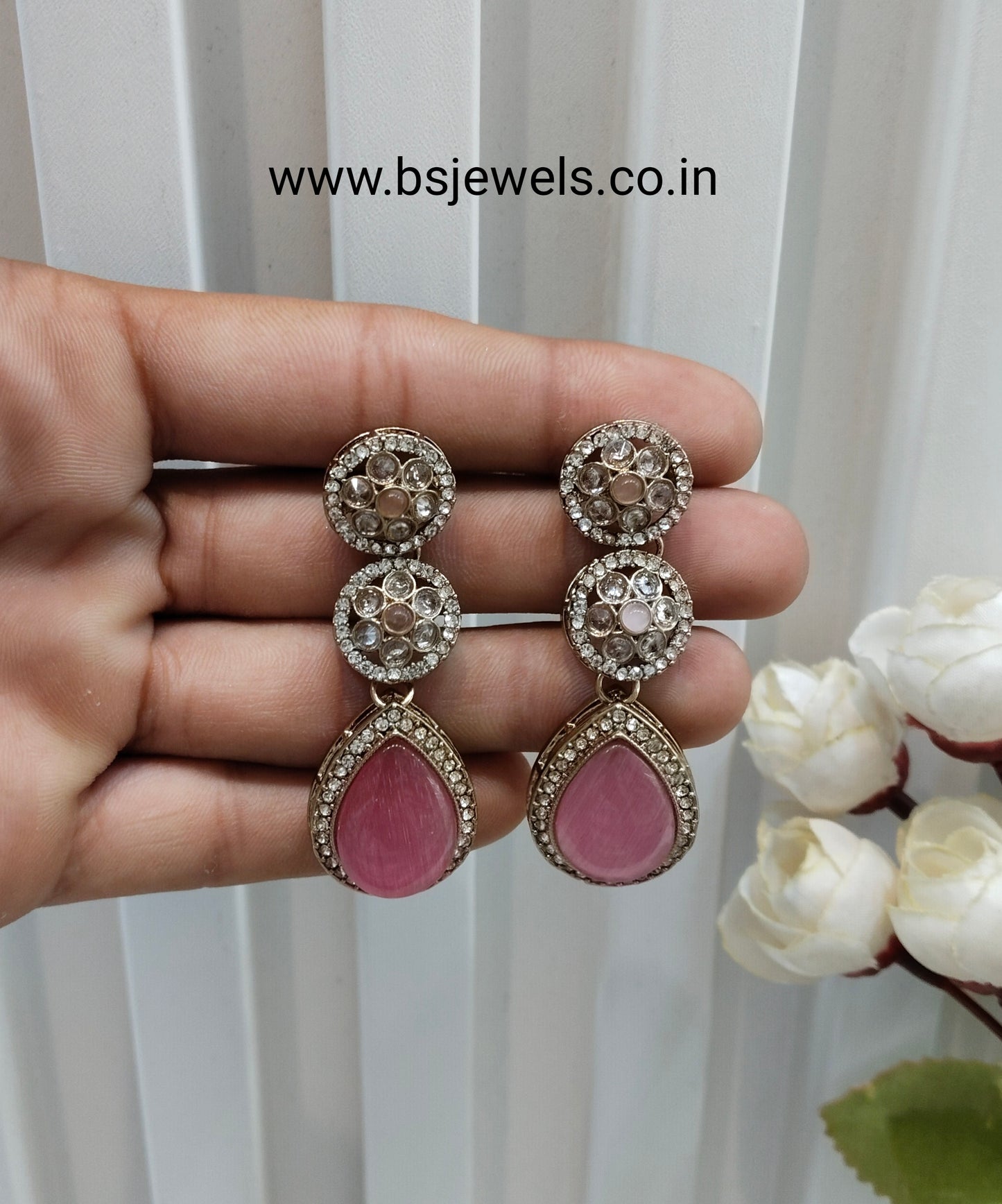 Pink Antique Gold Bollywood Salt Earrings
