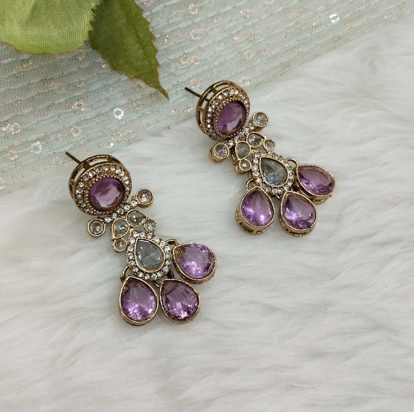 Lavender Antique Gold Bollywood Salt Earrings