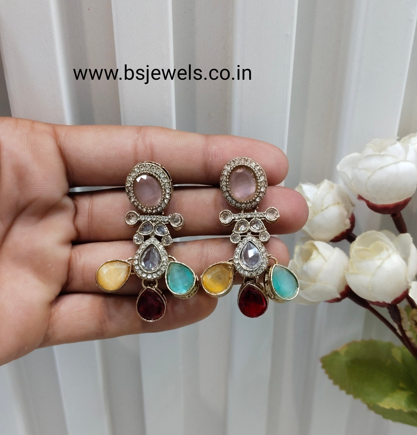 Multi color Antique Gold Bollywood Salt Earrings
