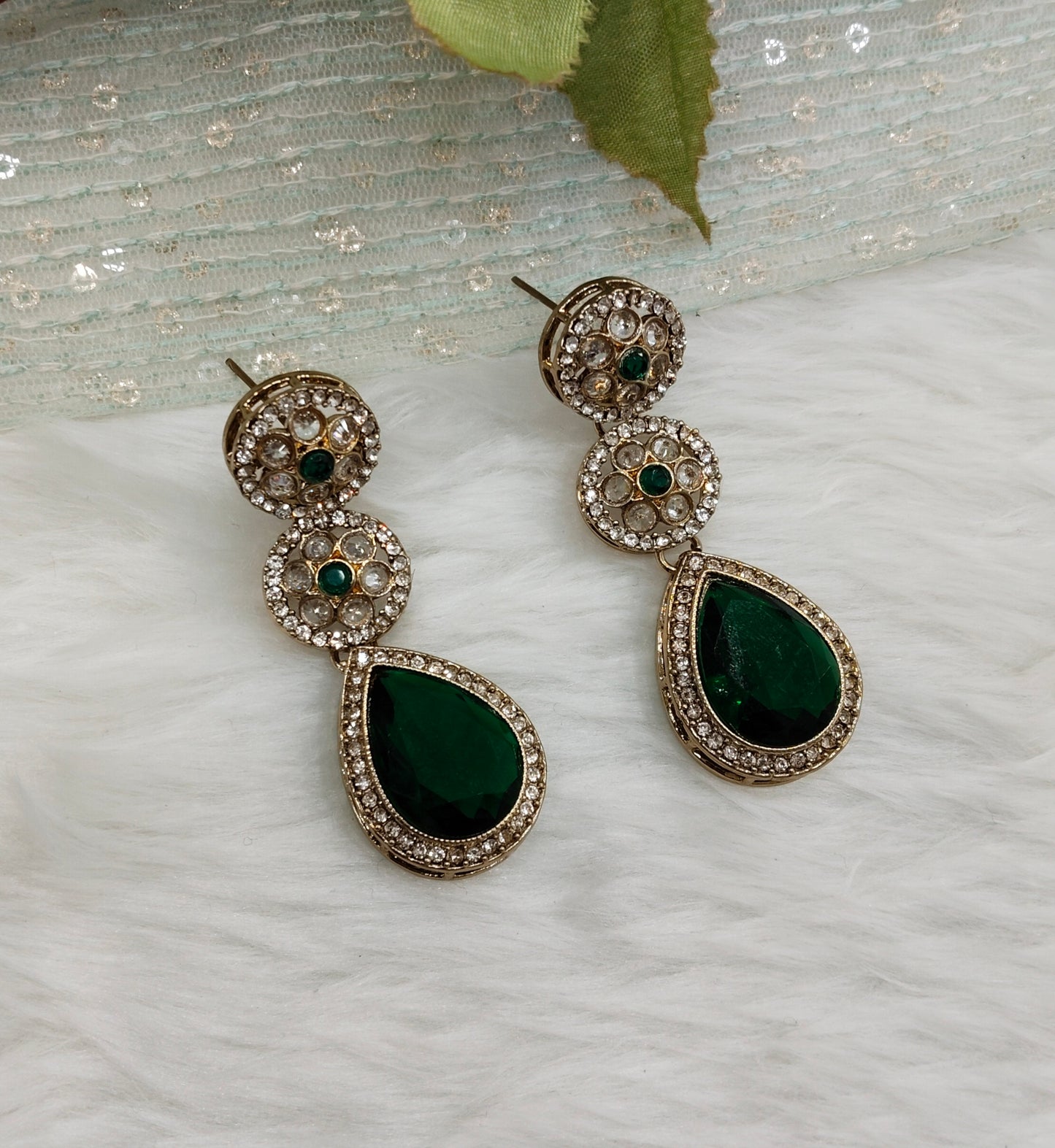 Green Antique Gold Bollywood Salt Earrings