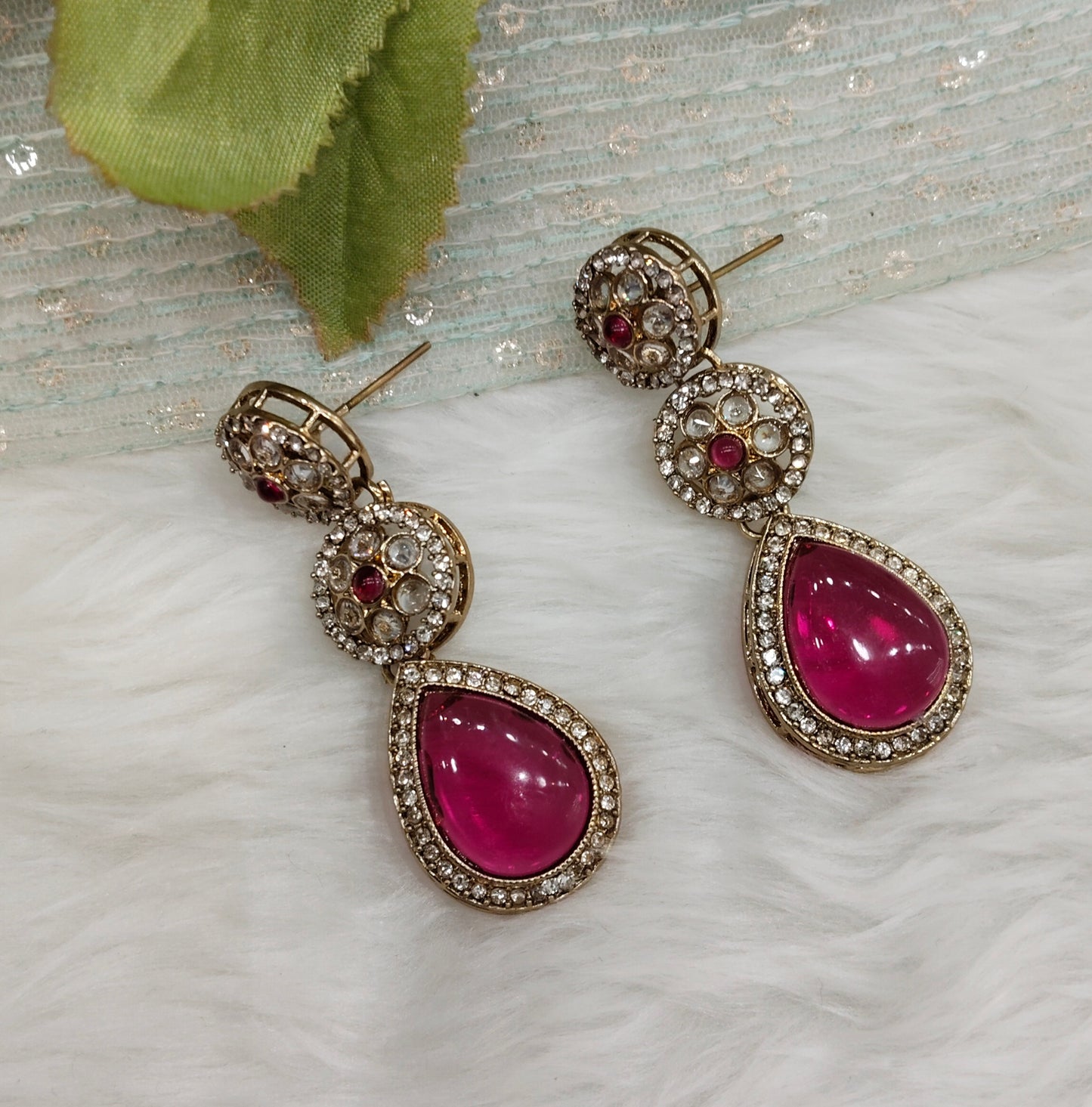 Majenta Antique Gold Bollywood Salt Earrings