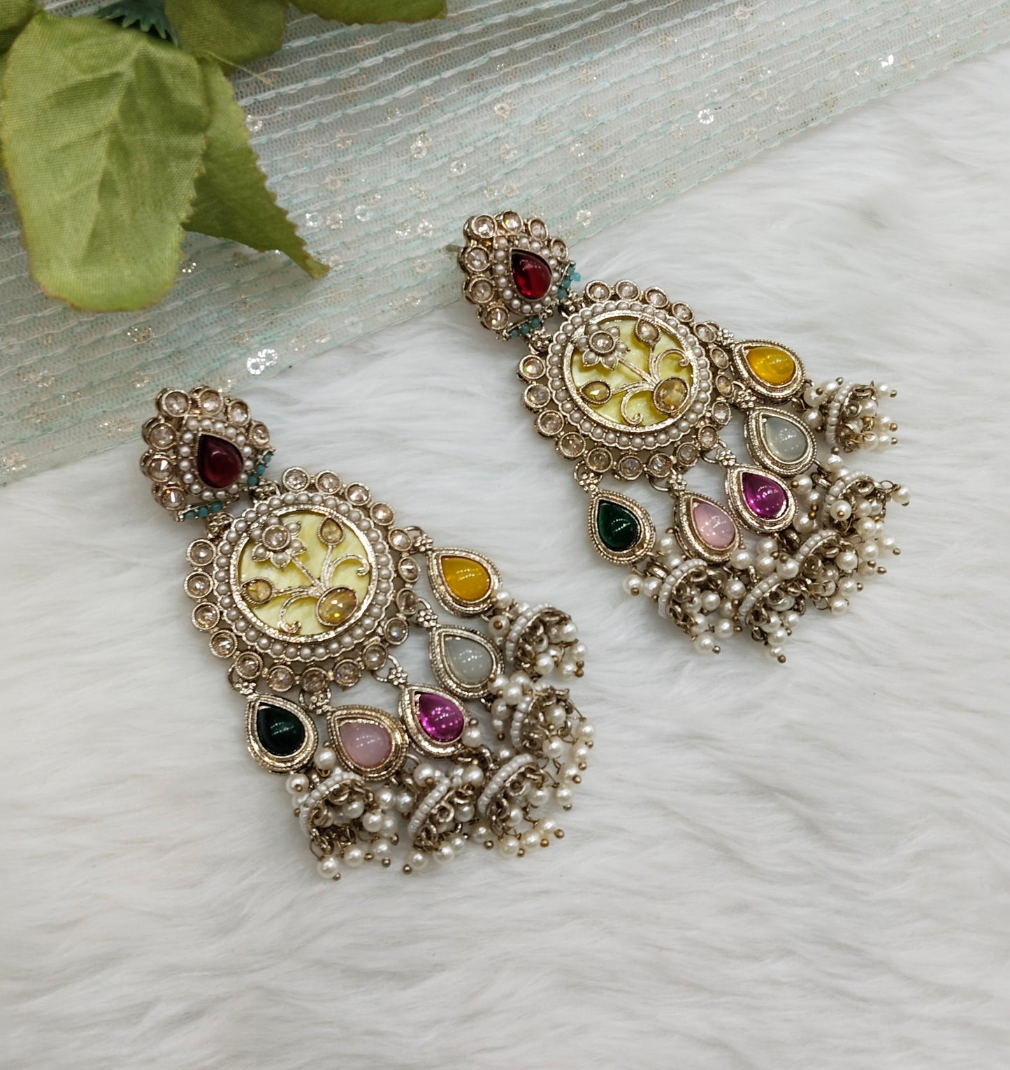 Multi Color Antique Gold Bollywood Hooda Earrings