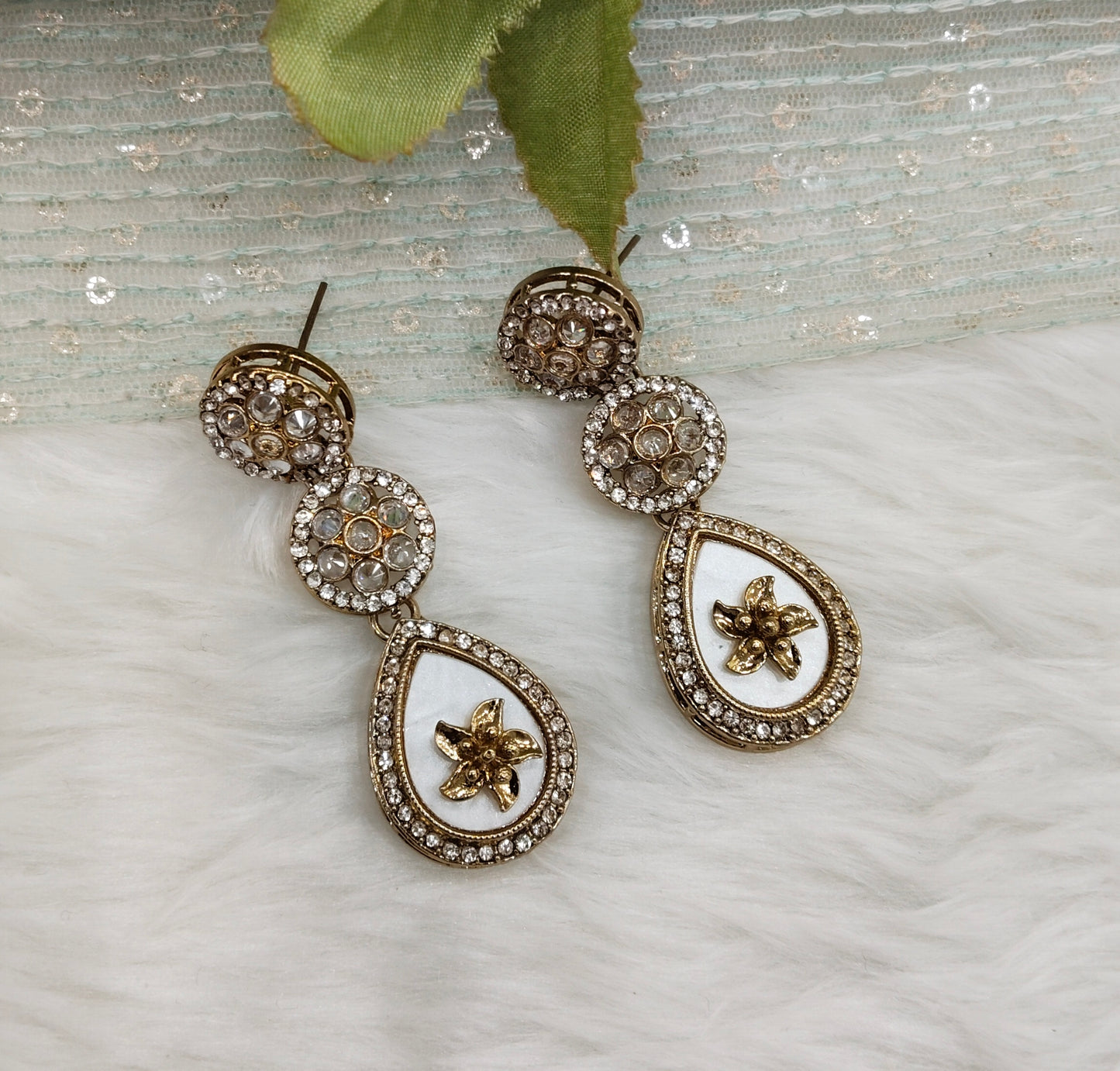 White Antique Gold Bollywood Salt Earrings