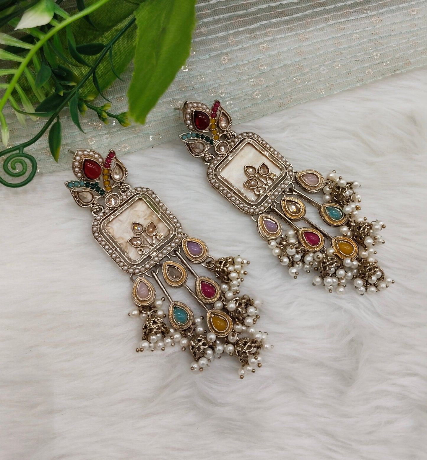 Multi Color Antique Gold Bollywood Dhoni Earrings