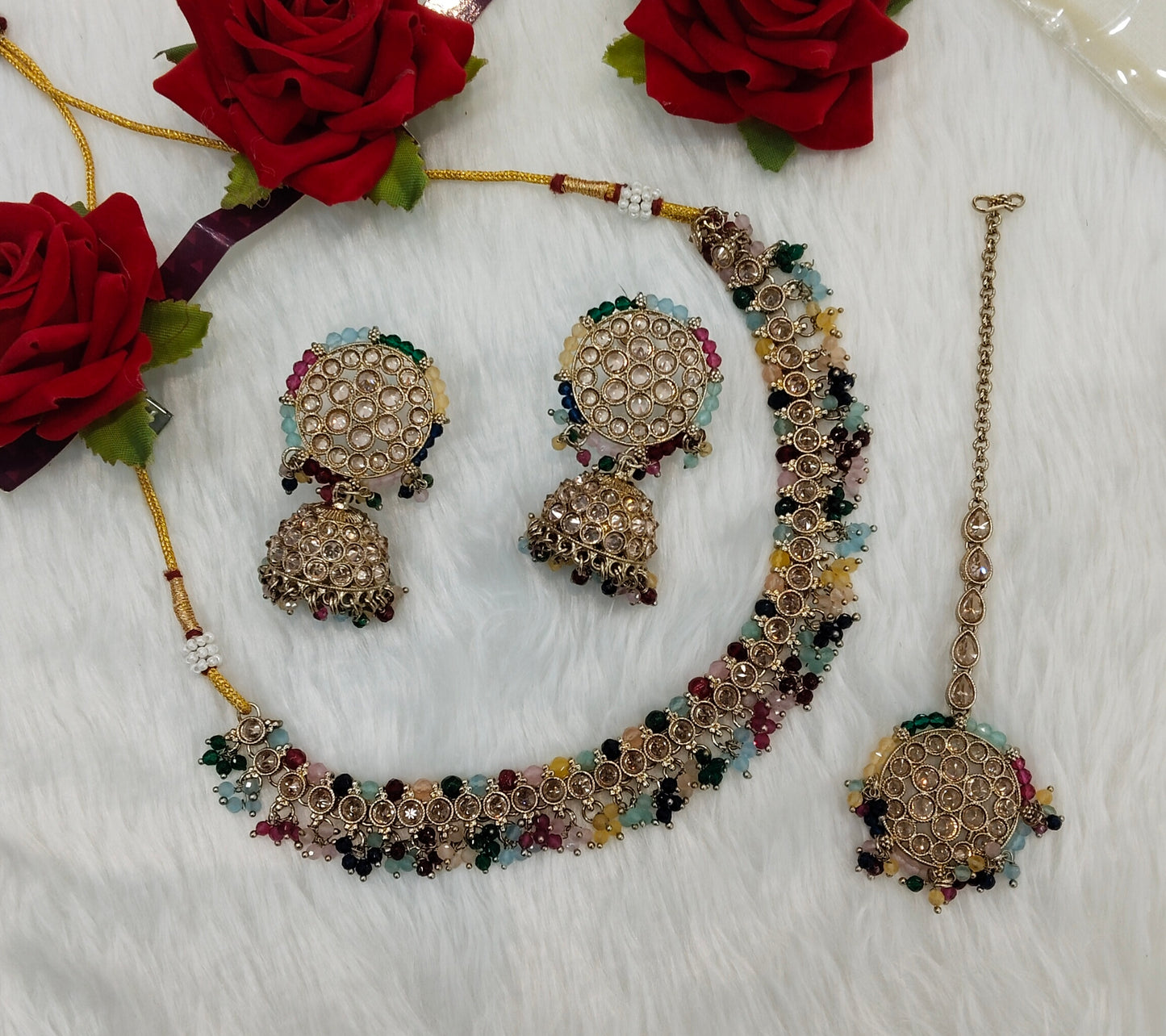 Multi Color Antique Gold Necklace Jewellery Naman Set