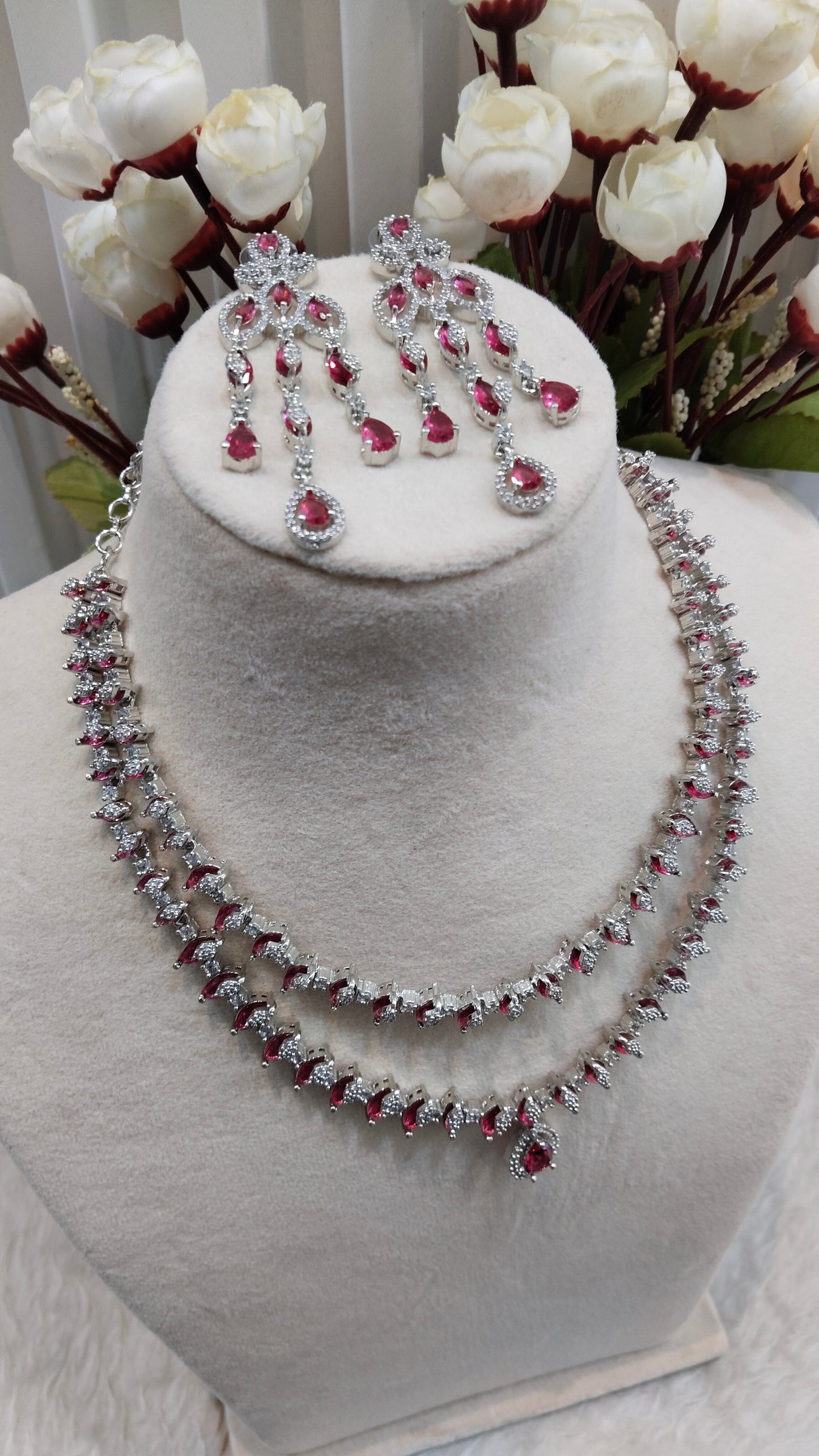 Ruby Silver CZ Necklace Jewellery Sunil Set