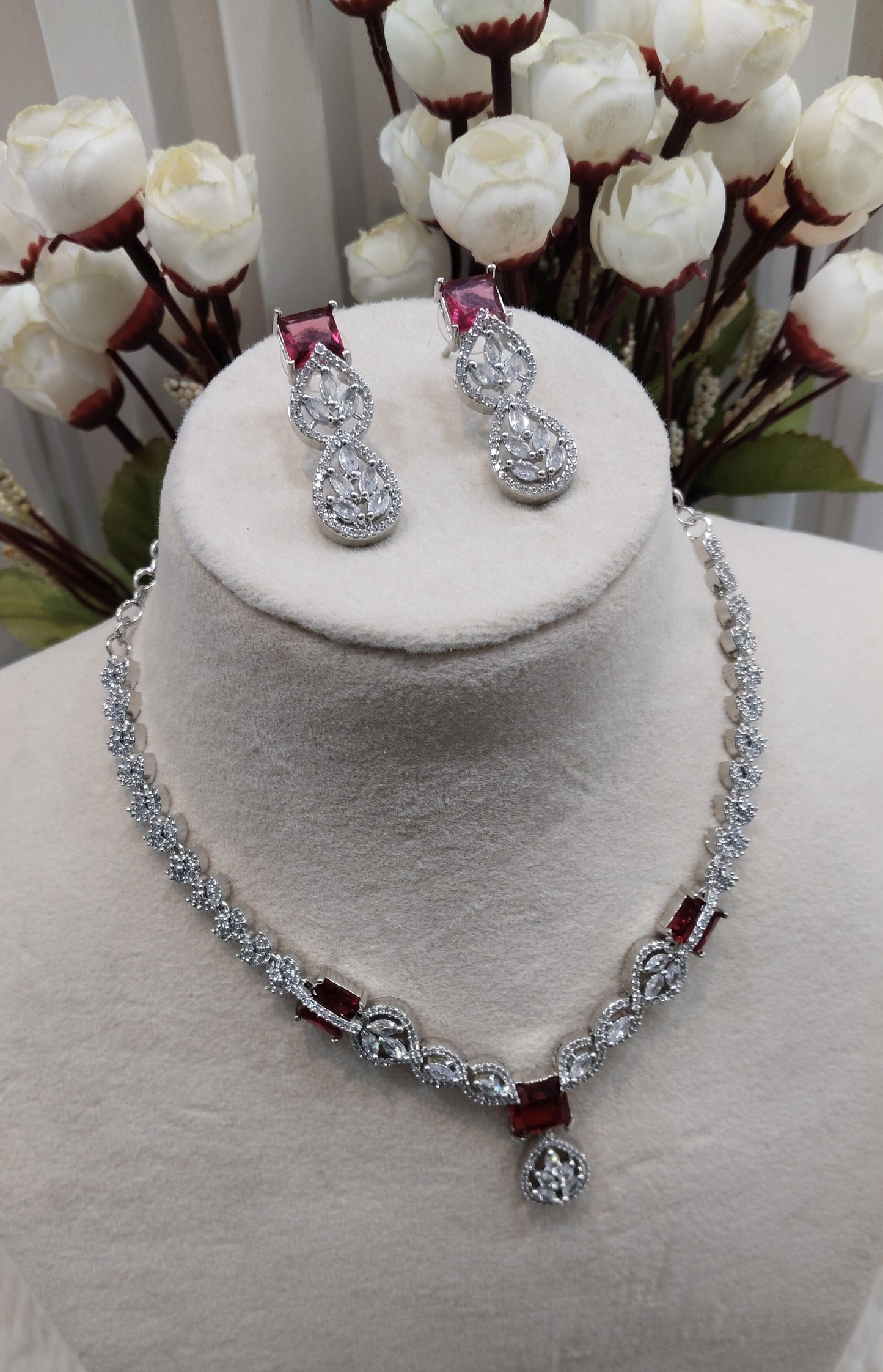 Ruby Silver CZ Necklace Jewellery Peterson Set